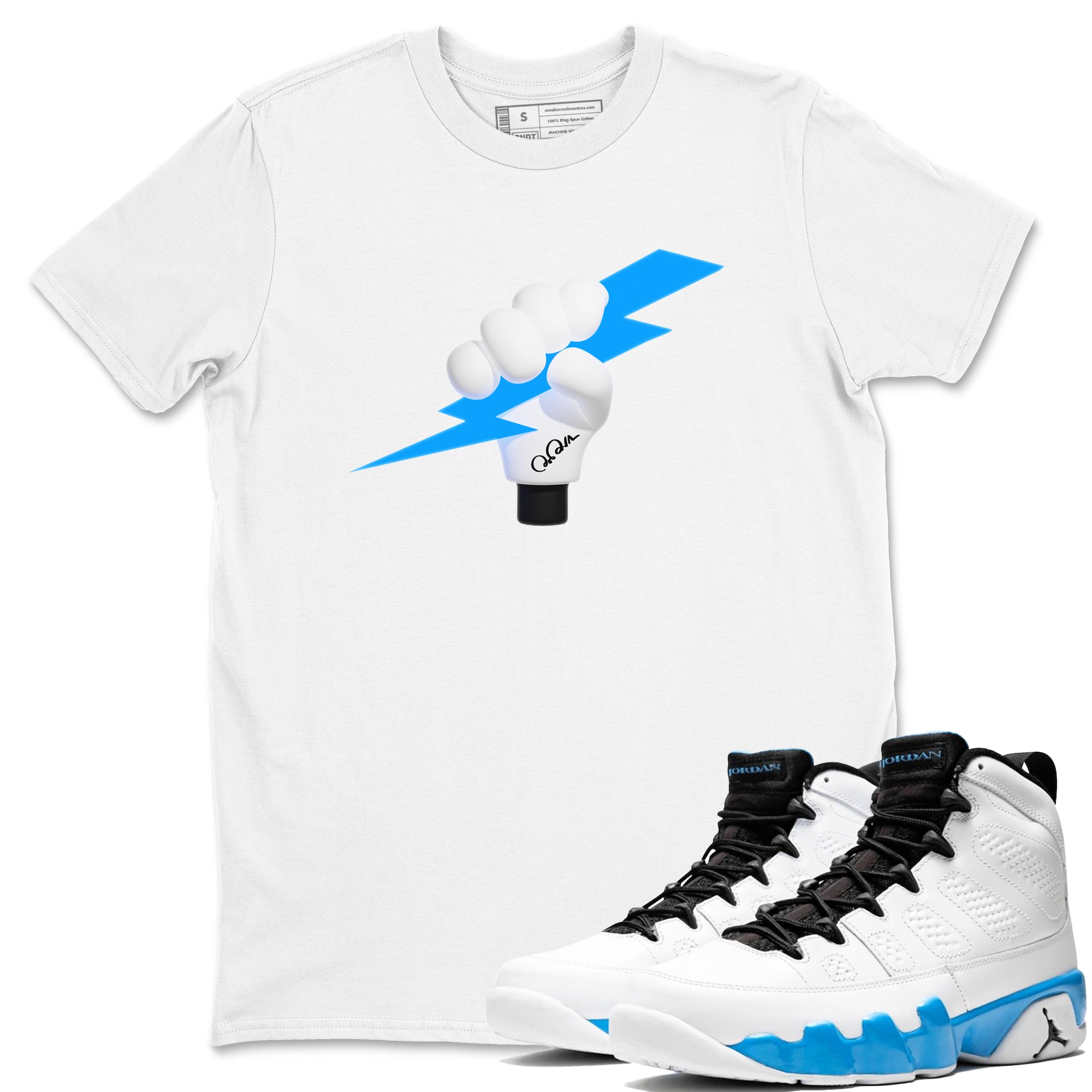 9s Powder Blue shirt to match jordans Grab The Thunder sneaker tees Air Jordan 9 Powder Blue Drip Gear Zone unisex cotton White 1 crew neck shirt