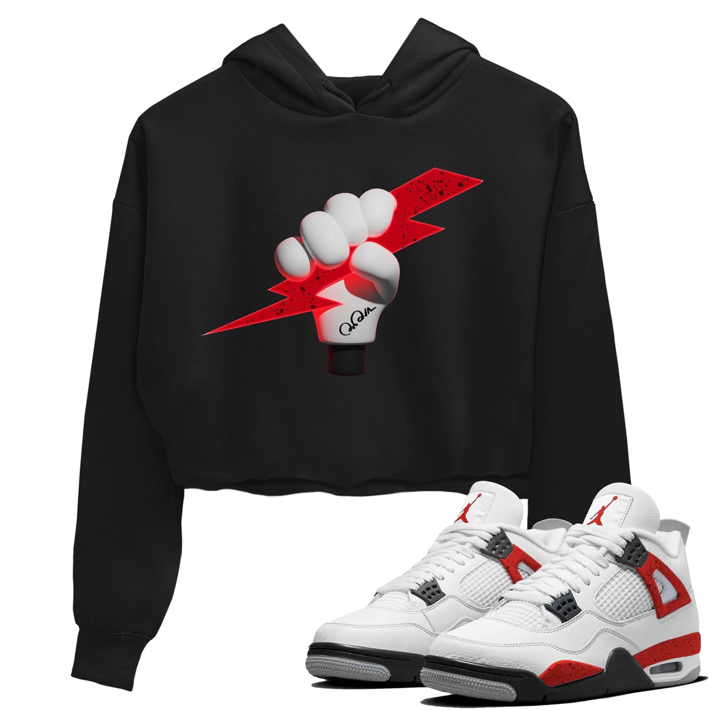 Air Jordan 4 Red Cement Sneaker Match Tees Grab Thunder Sneaker Tees AJ4 Retro OG Red Cement Sneaker Release Tees Women's Shirts Black 1