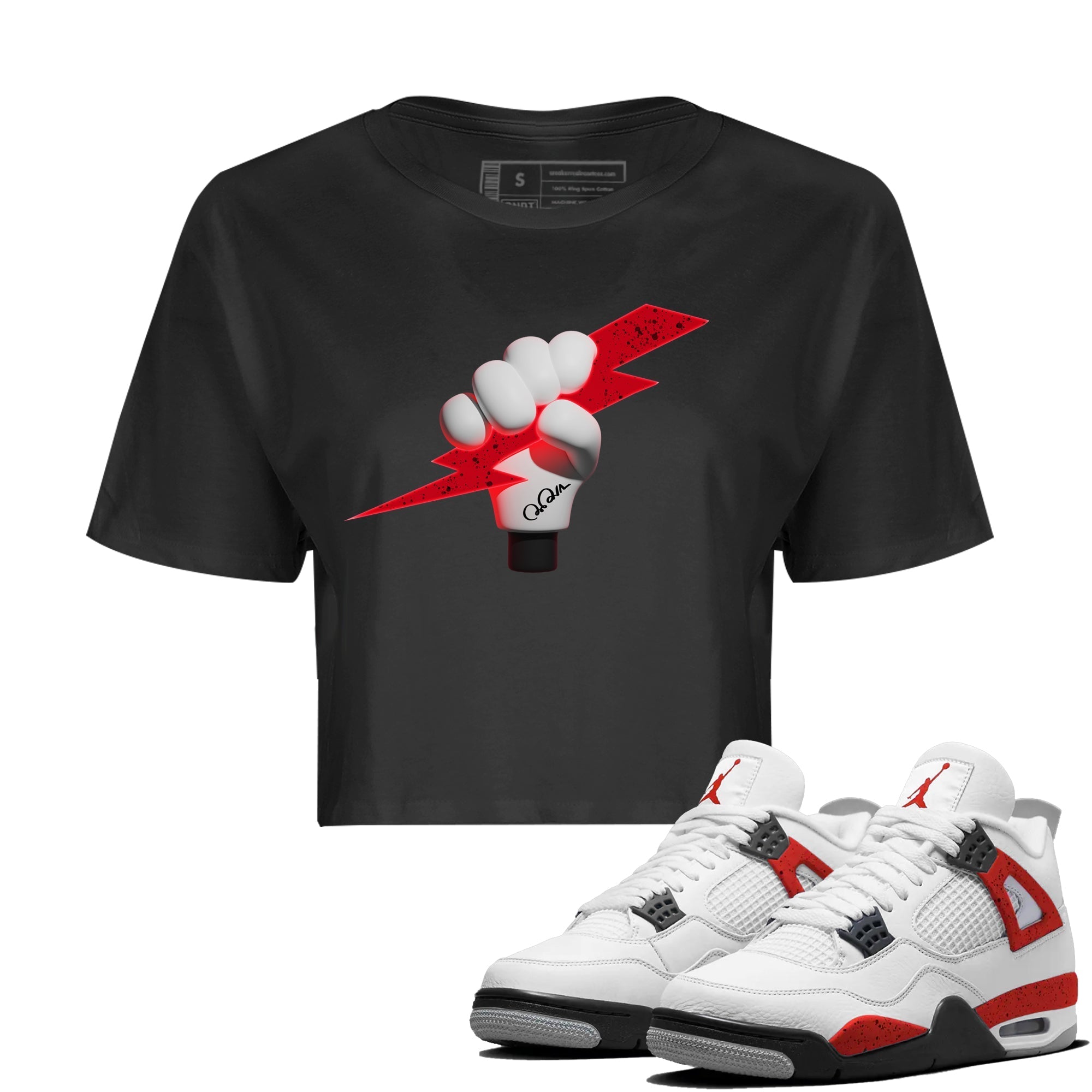 Air Jordan 4 Red Cement Sneaker Match Tees Grab Thunder Sneaker Tees AJ4 Retro OG Red Cement Sneaker Release Tees Women's Shirts Black 1