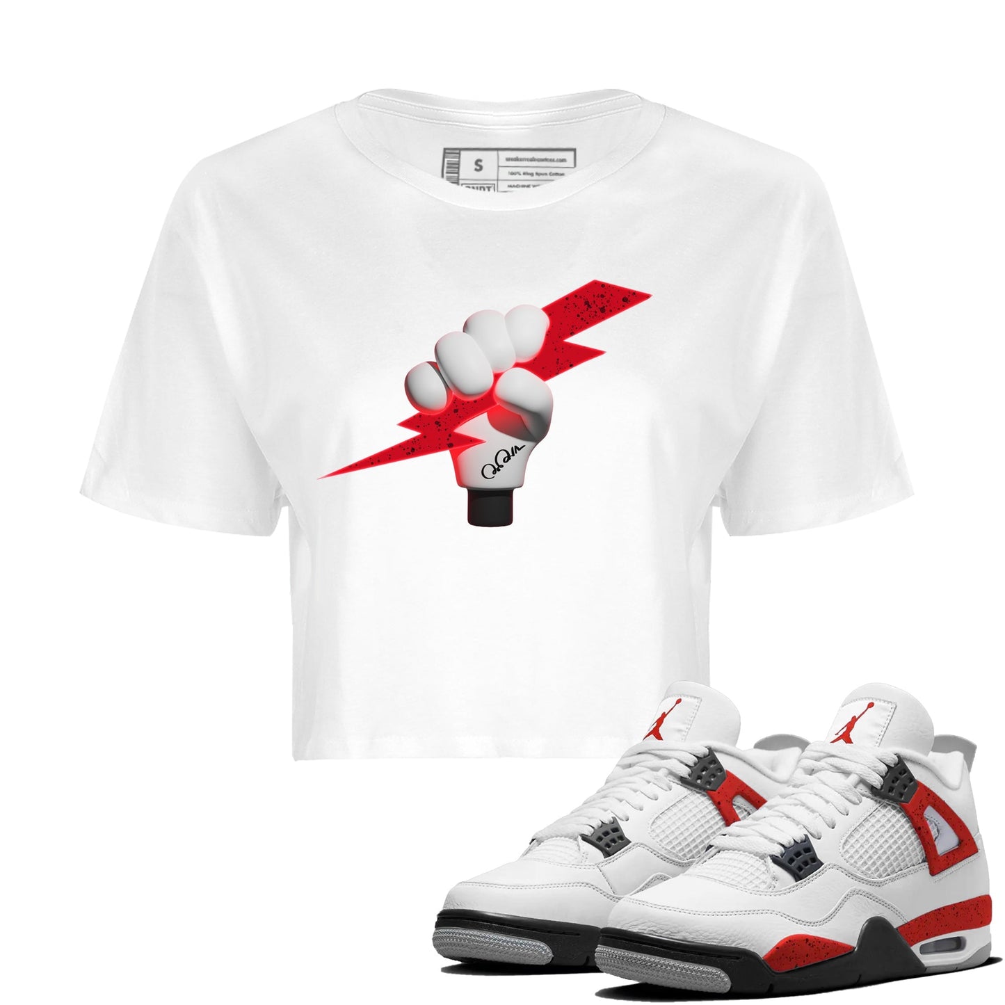 Air Jordan 4 Red Cement Sneaker Match Tees Grab Thunder Sneaker Tees AJ4 Retro OG Red Cement Sneaker Release Tees Women's Shirts White 1