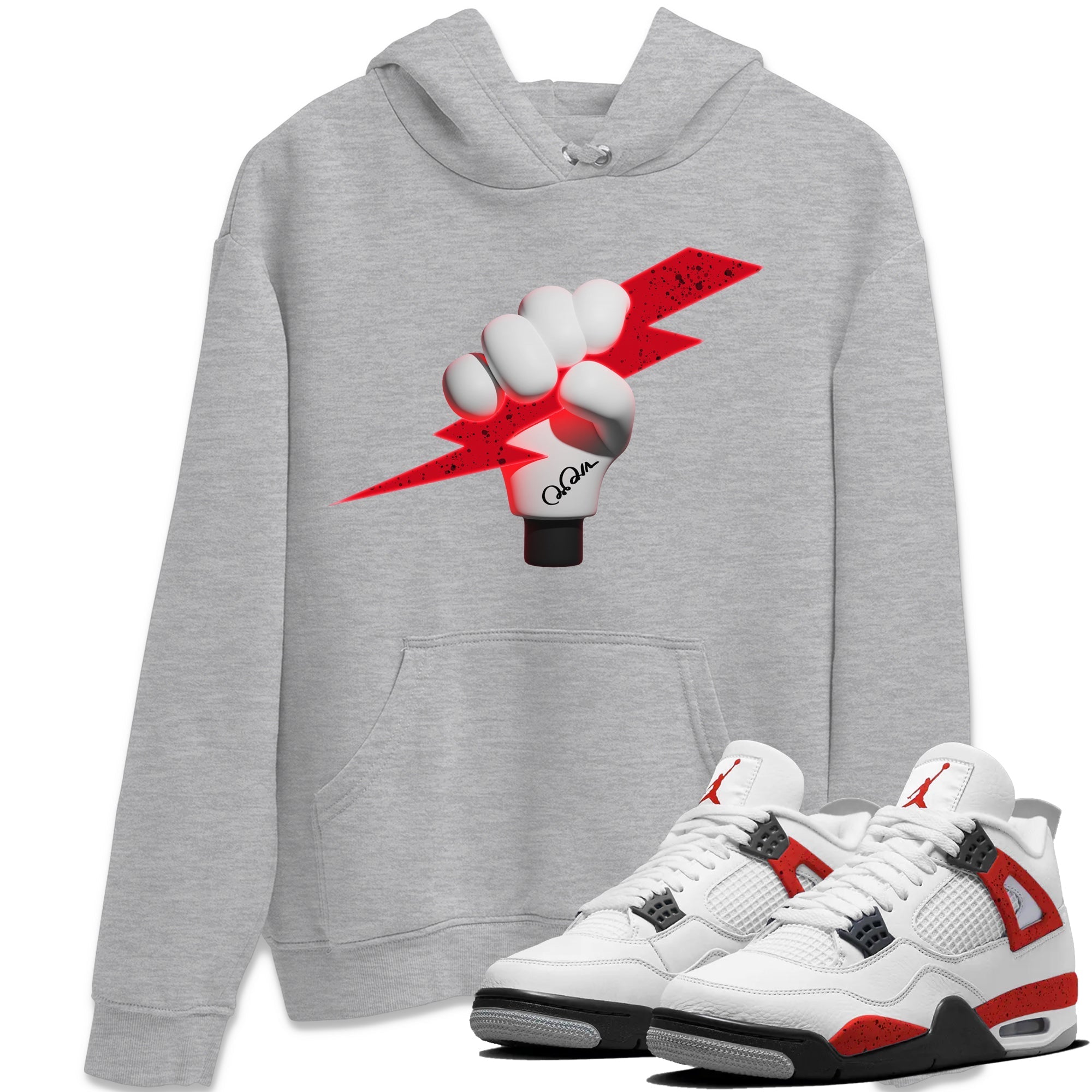 Air Jordan 4 Red Cement Sneaker Match Tees Grab Thunder Sneaker Tees AJ4 Retro OG Red Cement Sneaker Release Tees Unisex Shirts Heather Grey 1