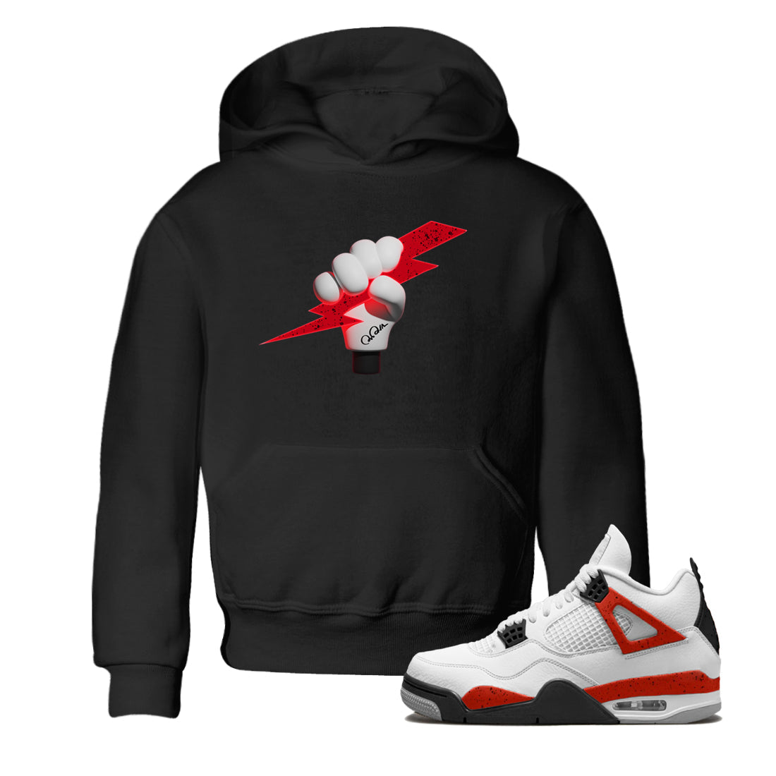 Air Jordan 4 Red Cement Sneaker Match Tees Grab Thunder Sneaker Tees AJ4 Retro OG Red Cement Sneaker Release Tees Kids Shirts Black 1
