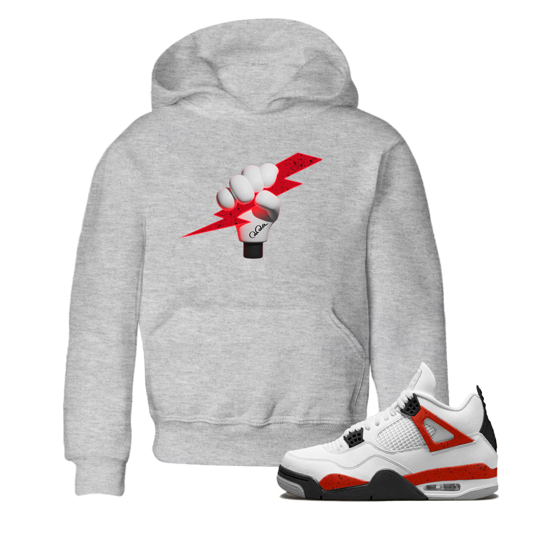 Air Jordan 4 Red Cement Sneaker Match Tees Grab Thunder Sneaker Tees AJ4 Retro OG Red Cement Sneaker Release Tees Kids Shirts Heather Grey 1