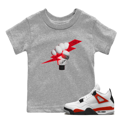 Air Jordan 4 Red Cement Sneaker Match Tees Grab Thunder Sneaker Tees AJ4 Retro OG Red Cement Sneaker Release Tees Kids Shirts Heather Grey 1