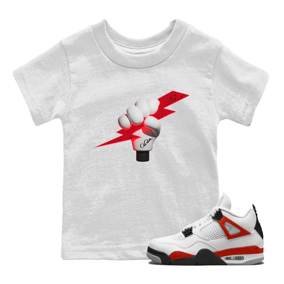 Air Jordan 4 Red Cement Sneaker Match Tees Grab Thunder Sneaker Tees AJ4 Retro OG Red Cement Sneaker Release Tees Kids Shirts White 1