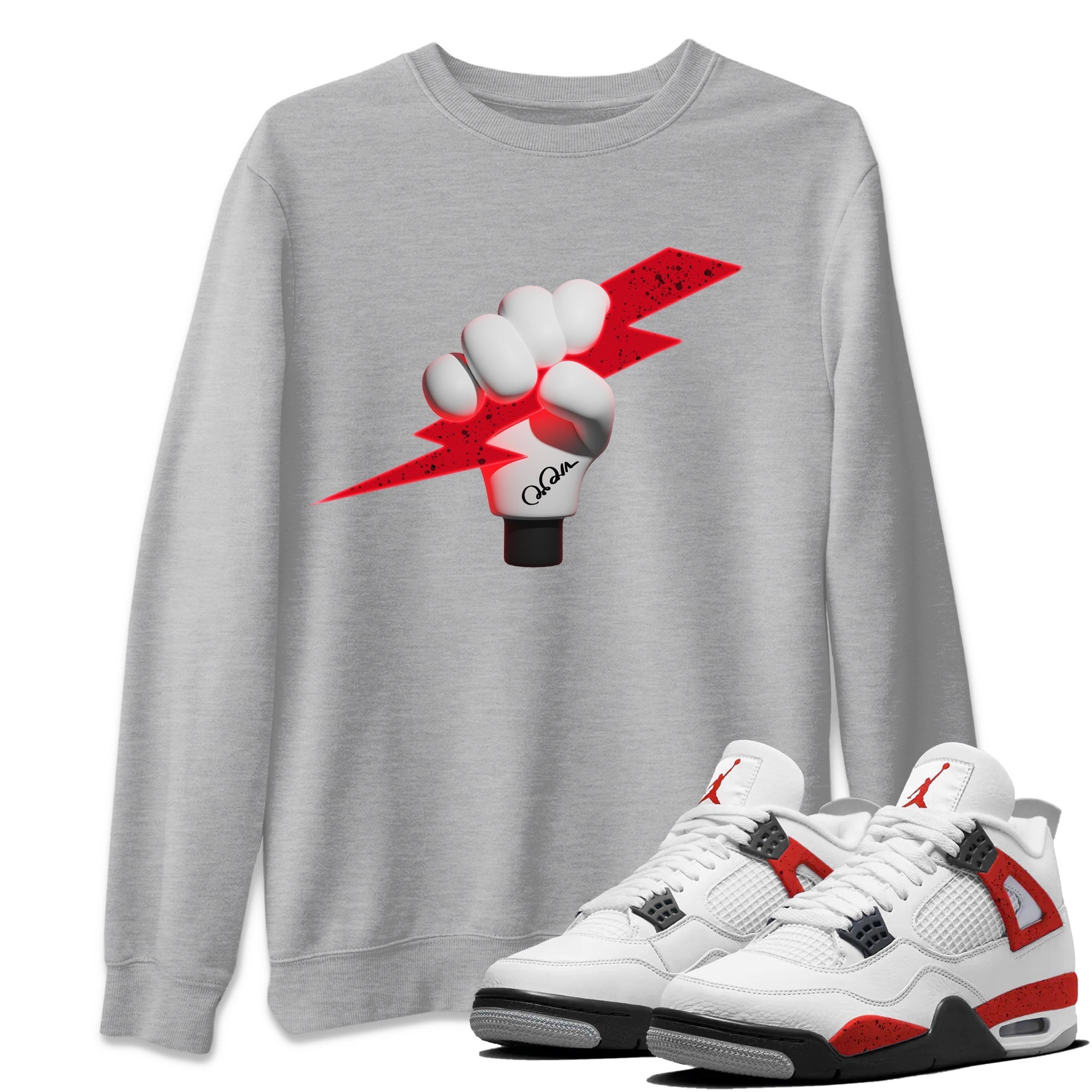 Air Jordan 4 Red Cement Sneaker Match Tees Grab Thunder Sneaker Tees AJ4 Retro OG Red Cement Sneaker Release Tees Unisex Shirts Heather Grey 1