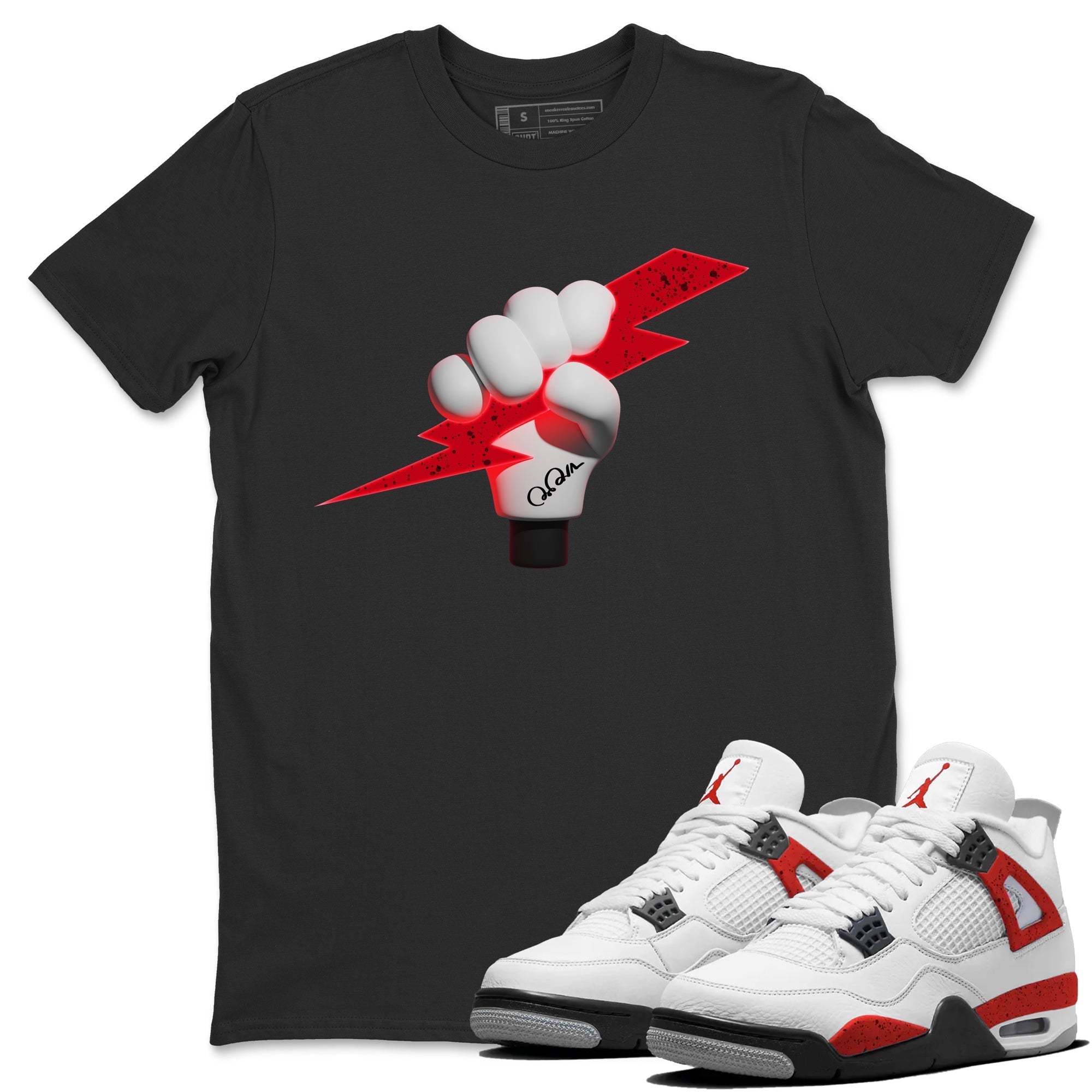 Air Jordan 4 Red Cement Sneaker Match Tees Grab Thunder Sneaker Tees AJ4 Retro OG Red Cement Sneaker Release Tees Unisex Shirts Black 1
