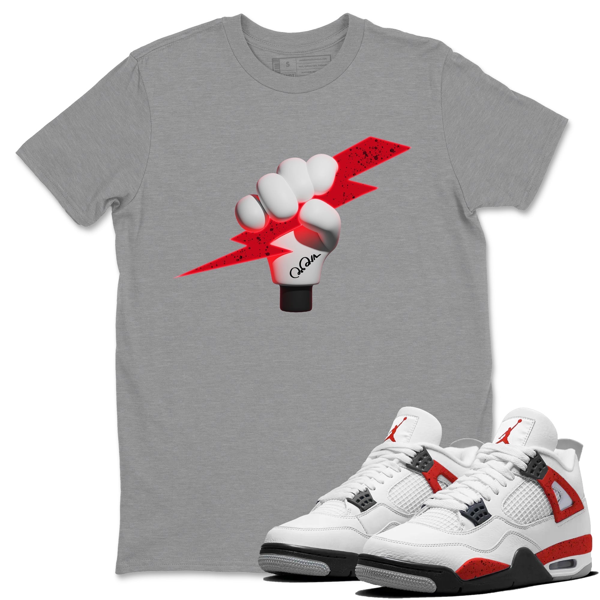 Air Jordan 4 Red Cement Sneaker Match Tees Grab Thunder Sneaker Tees AJ4 Retro OG Red Cement Sneaker Release Tees Unisex Shirts Heather Grey 1