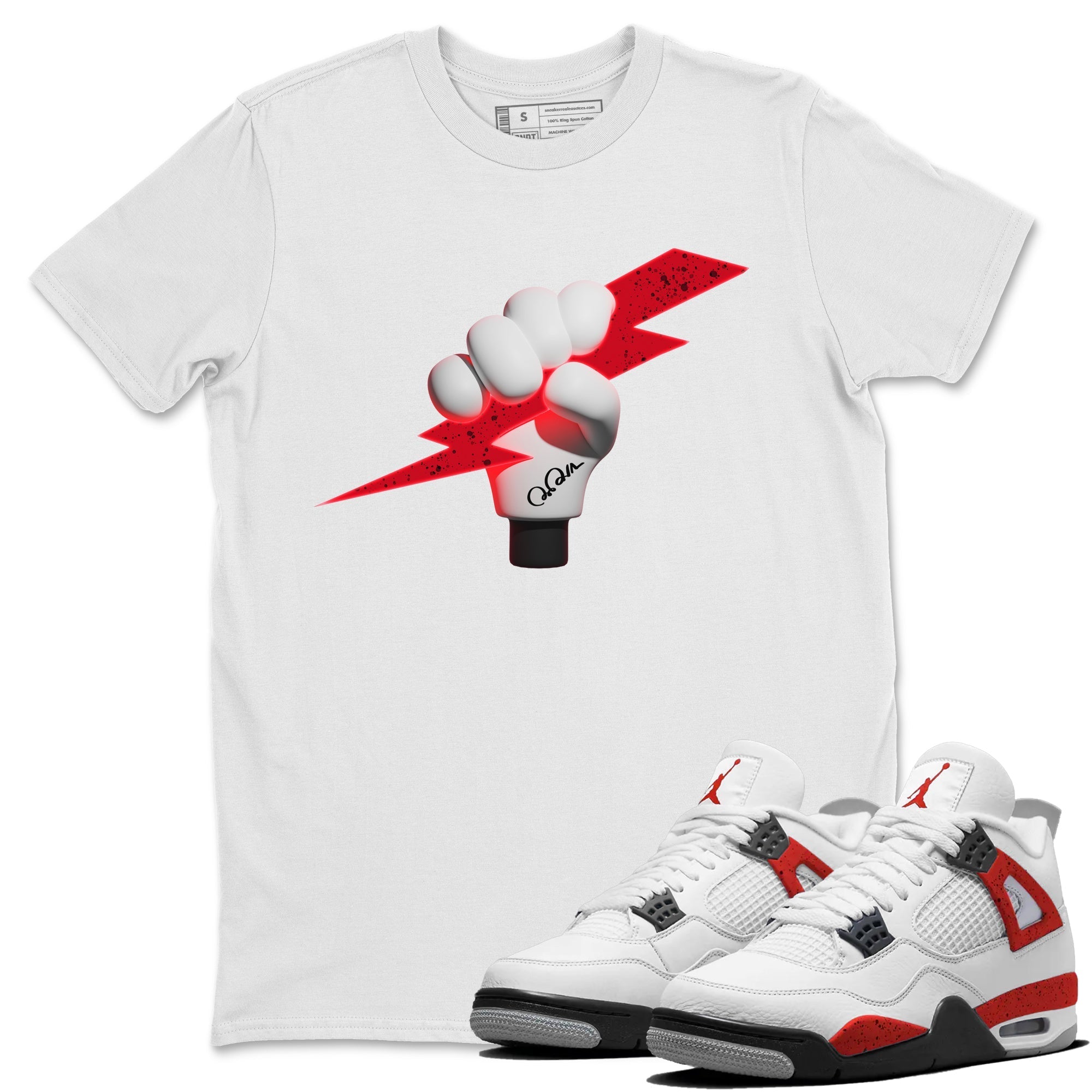 Air Jordan 4 Red Cement Sneaker Match Tees Grab Thunder Sneaker Tees AJ4 Retro OG Red Cement Sneaker Release Tees Unisex Shirts White 1