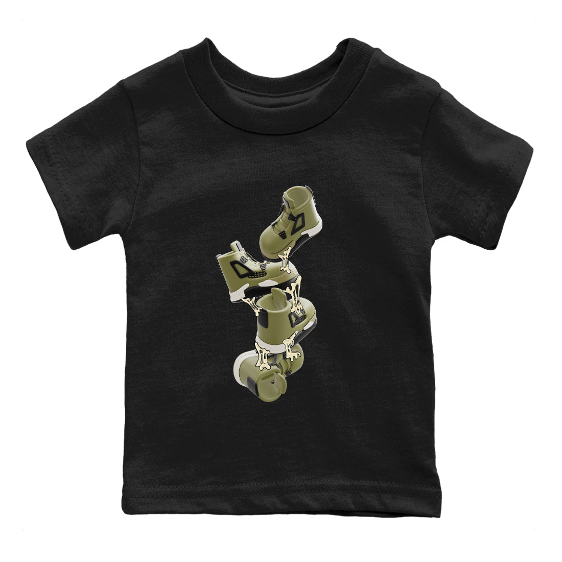 Air Jordan 4 Medium Olive shirt to match jordans streetwear brand Gum Stuck On Shoes sneaker tees AJ4 Medium Olive Drip Gear Zone Baby Toddler Black 2 T-Shirt