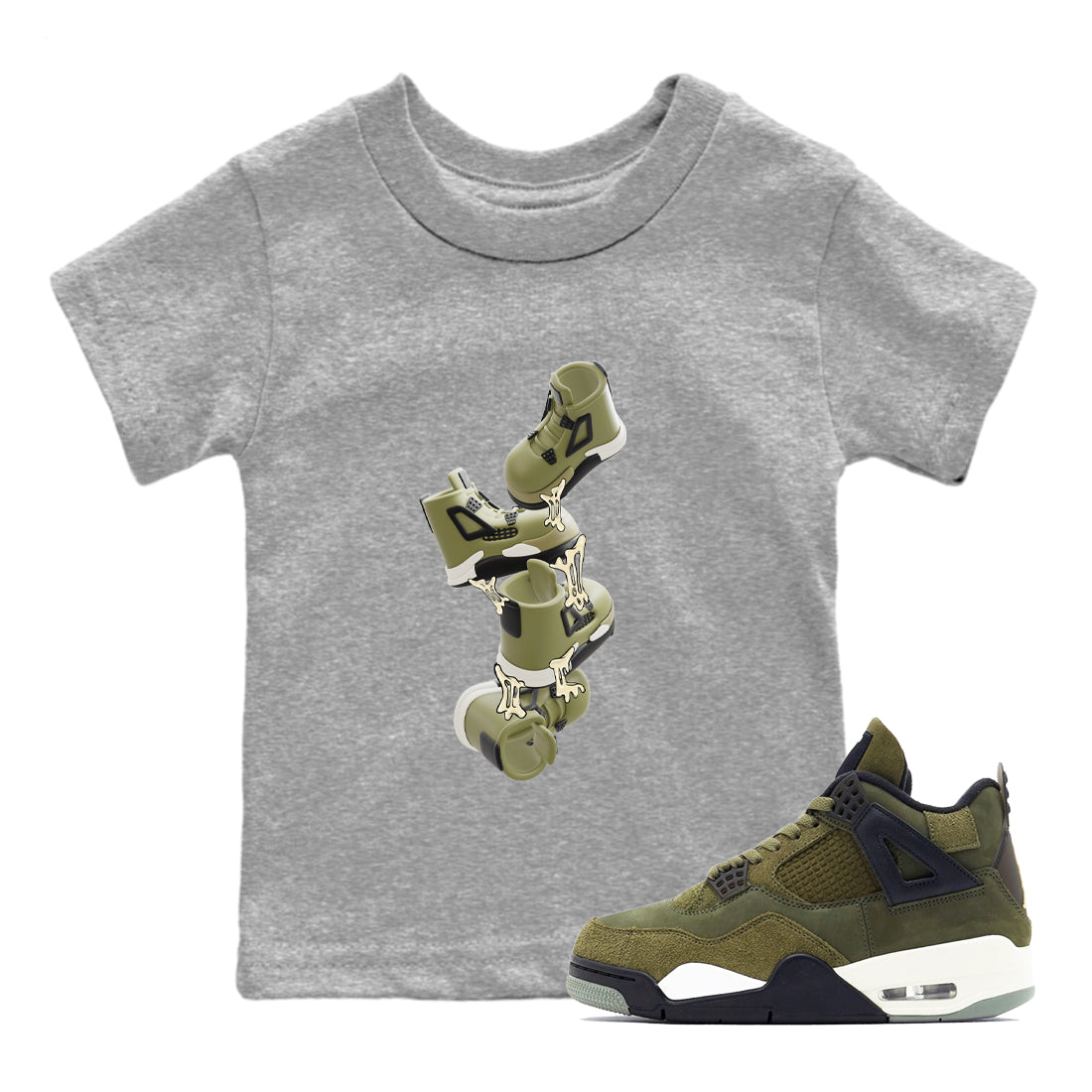 Air Jordan 4 Medium Olive shirt to match jordans streetwear brand Gum Stuck On Shoes sneaker tees AJ4 Medium Olive Drip Gear Zone Baby Toddler Heather Grey 1 T-Shirt