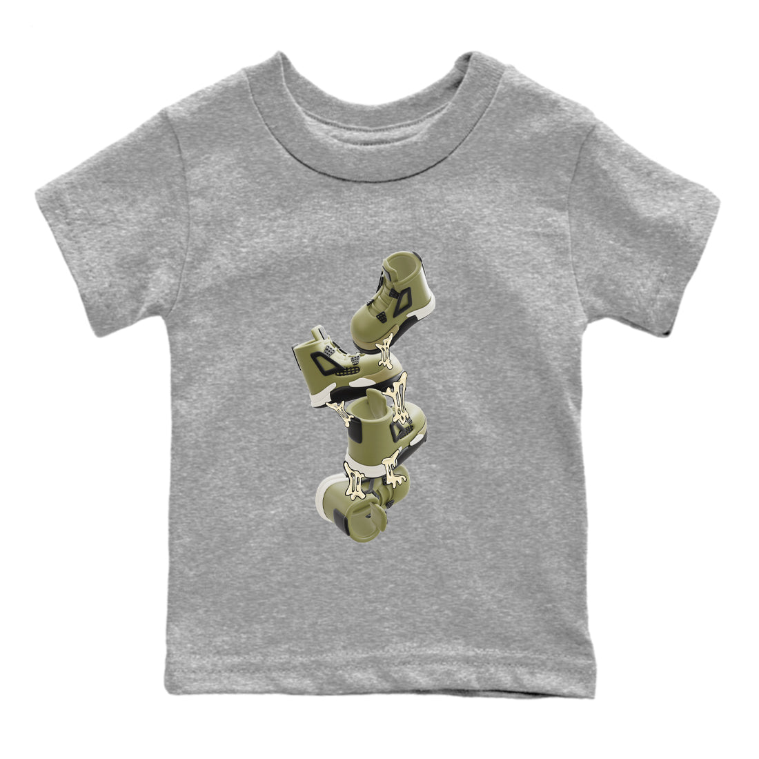 Air Jordan 4 Medium Olive shirt to match jordans streetwear brand Gum Stuck On Shoes sneaker tees AJ4 Medium Olive Drip Gear Zone Baby Toddler Heather Grey 2 T-Shirt
