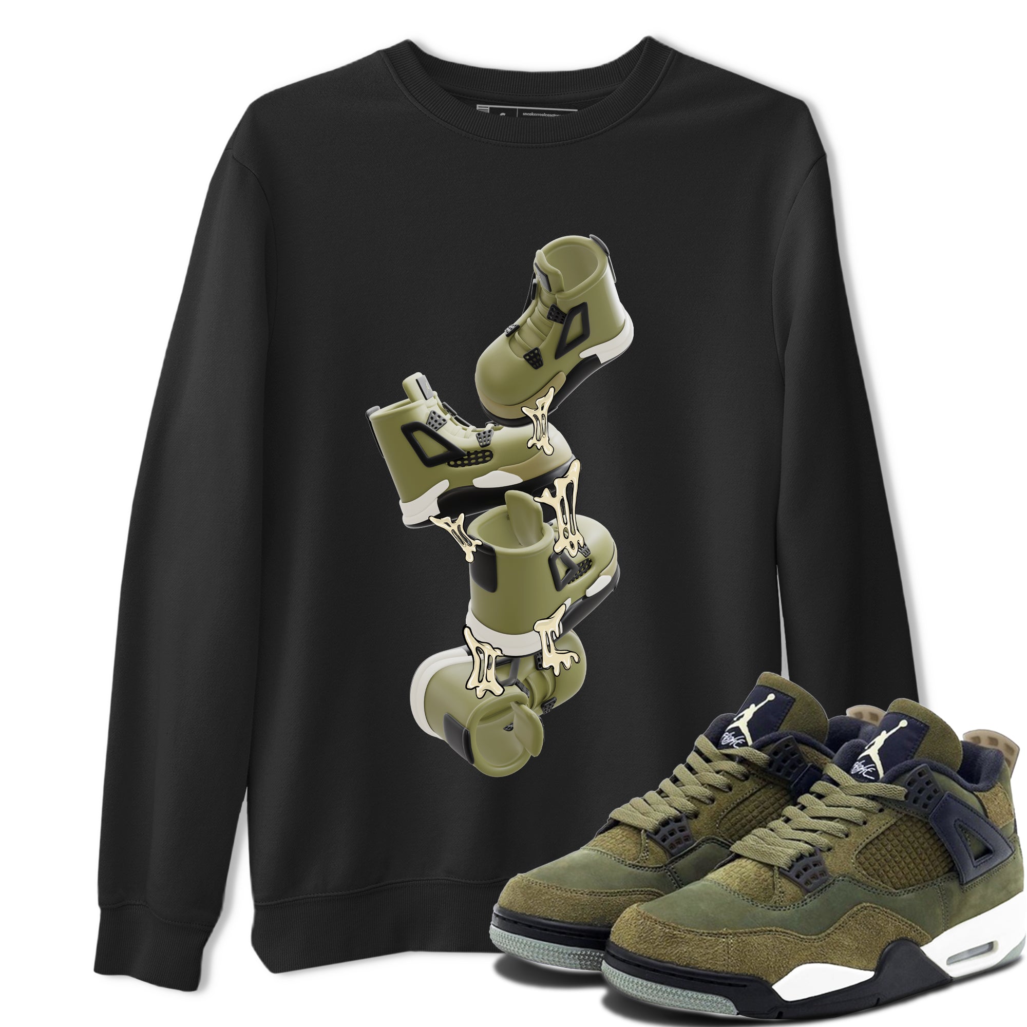 Air Jordan 4 Medium Olive shirt to match jordans streetwear brand Gum Stuck On Shoes sneaker tees AJ4 Medium Olive Drip Gear Zone Unisex Black 1 T-Shirt