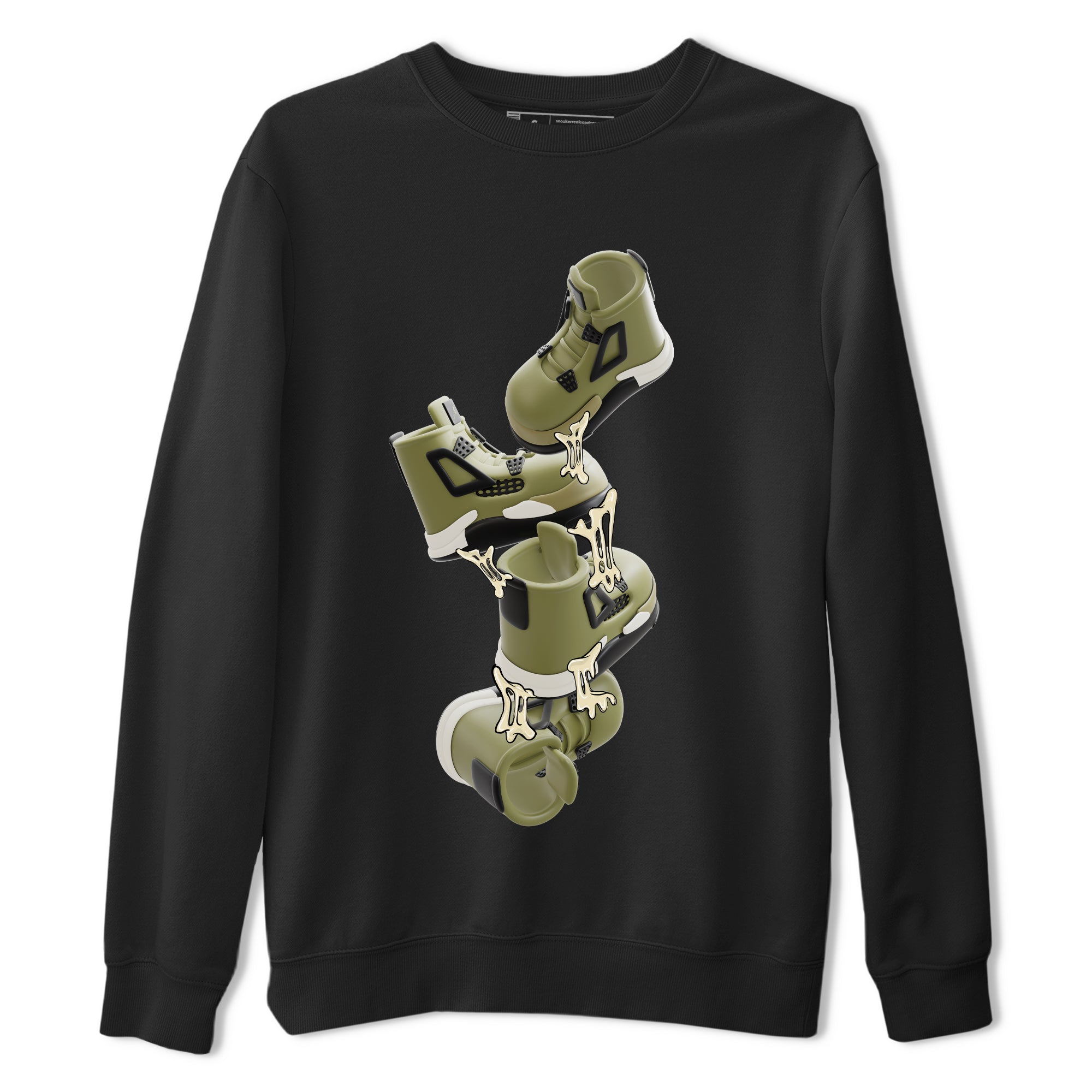 Air Jordan 4 Medium Olive shirt to match jordans streetwear brand Gum Stuck On Shoes sneaker tees AJ4 Medium Olive Drip Gear Zone Unisex Black 2 T-Shirt