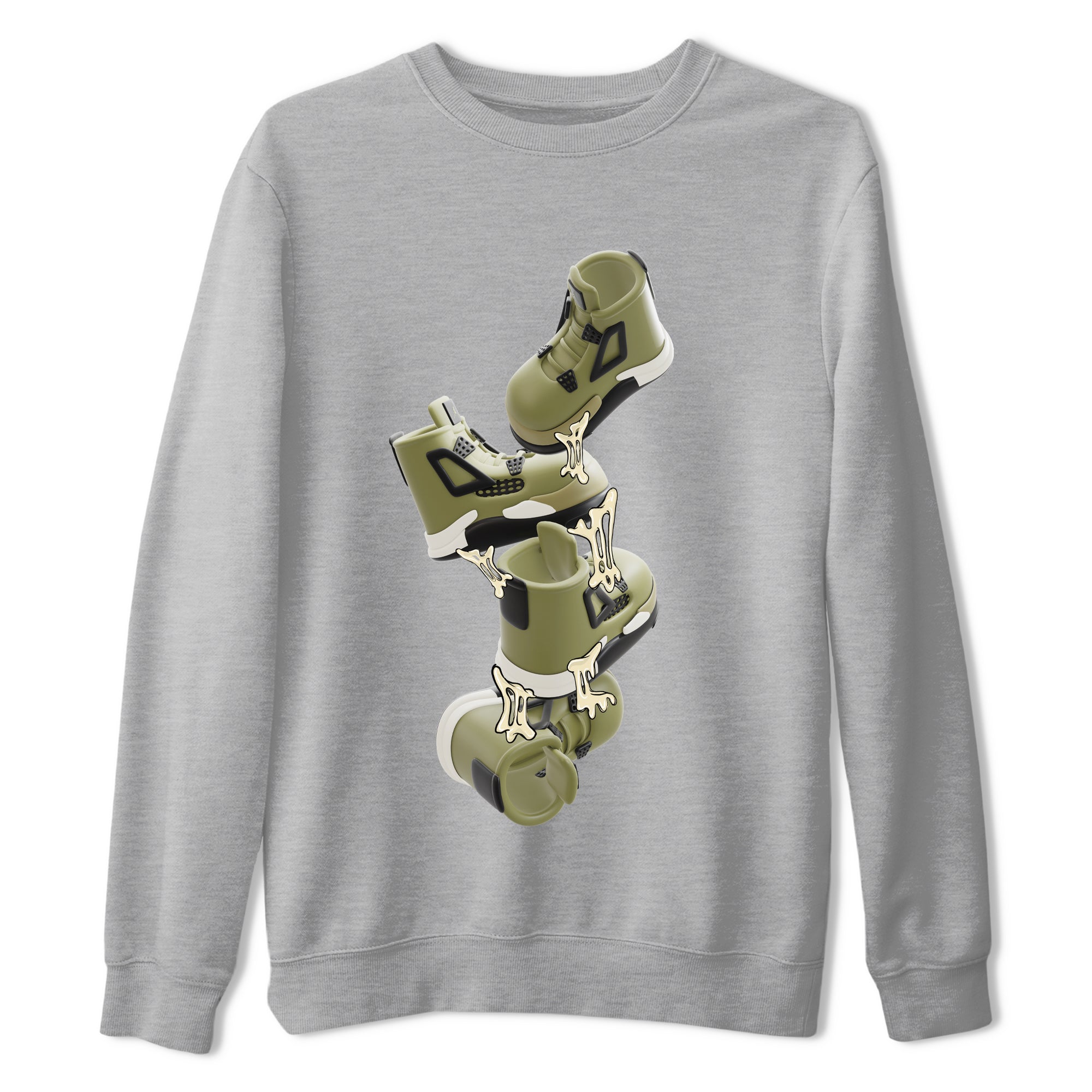 Air Jordan 4 Medium Olive shirt to match jordans streetwear brand Gum Stuck On Shoes sneaker tees AJ4 Medium Olive Drip Gear Zone Unisex Heather Grey 2 T-Shirt
