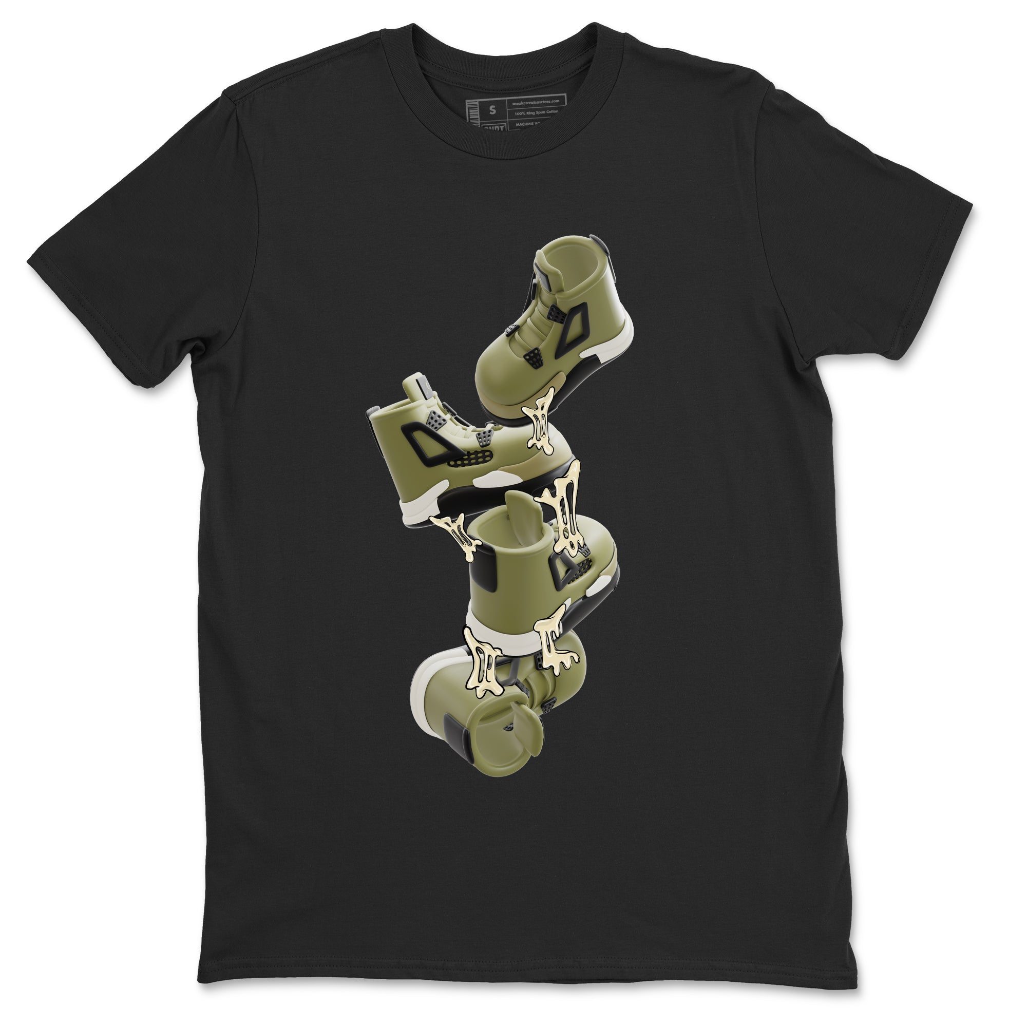 Air Jordan 4 Medium Olive shirt to match jordans streetwear brand Gum Stuck On Shoes sneaker tees AJ4 Medium Olive Drip Gear Zone Unisex Black 2 T-Shirt