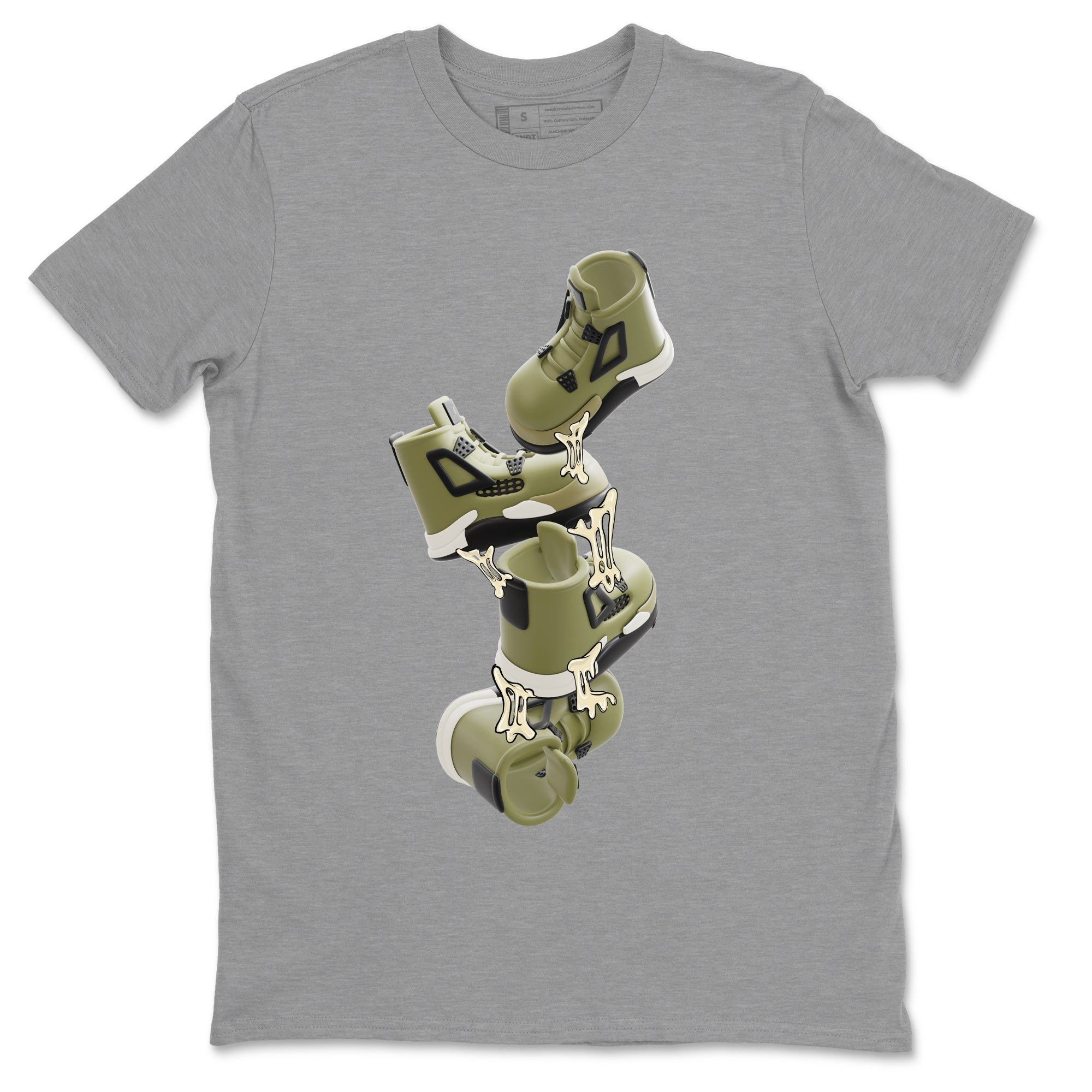 Air Jordan 4 Medium Olive shirt to match jordans streetwear brand Gum Stuck On Shoes sneaker tees AJ4 Medium Olive Drip Gear Zone Unisex Heather Grey 2 T-Shirt