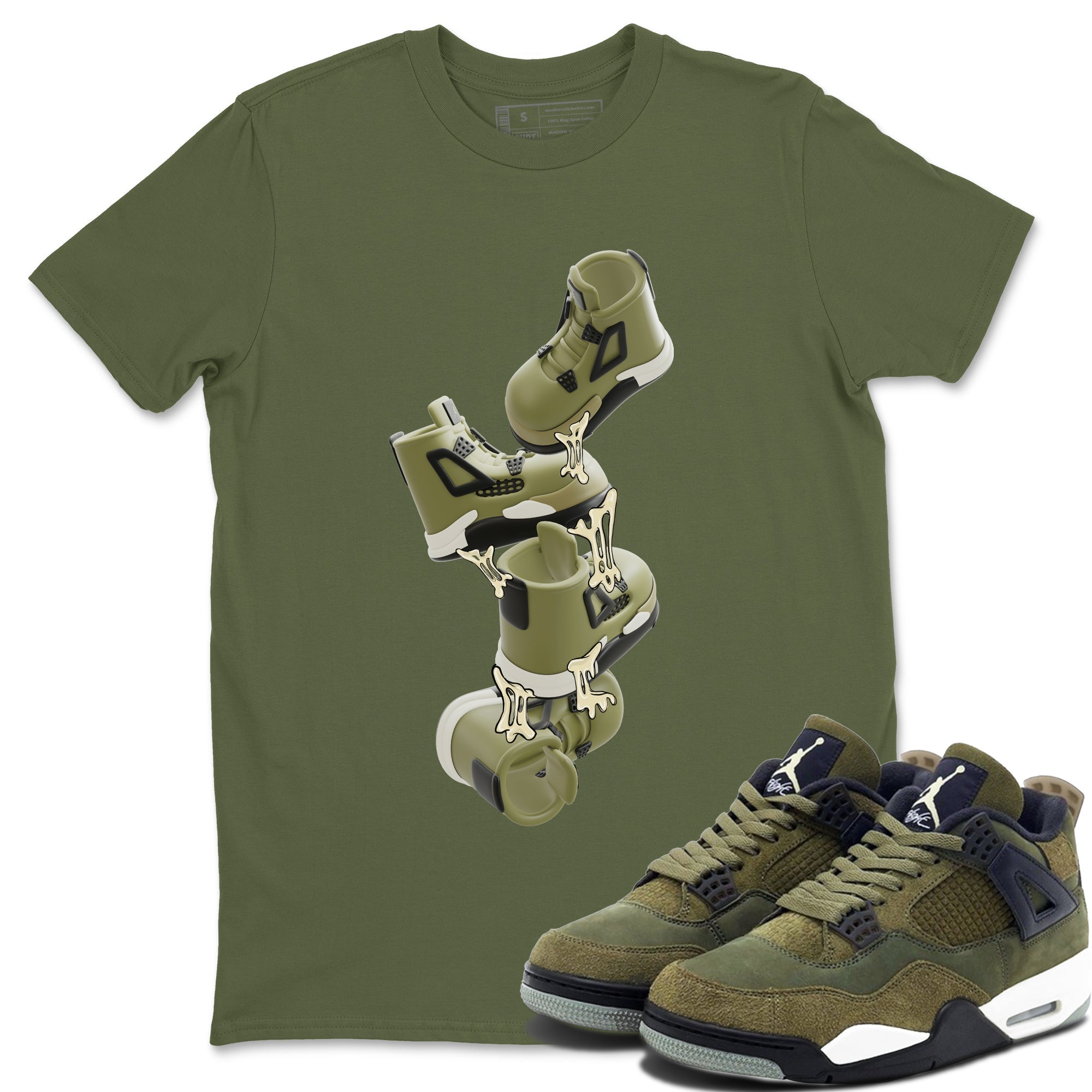 Air Jordan 4 Medium Olive shirt to match jordans streetwear brand Gum Stuck On Shoes sneaker tees AJ4 Medium Olive Drip Gear Zone Unisex Military Green 1 T-Shirt