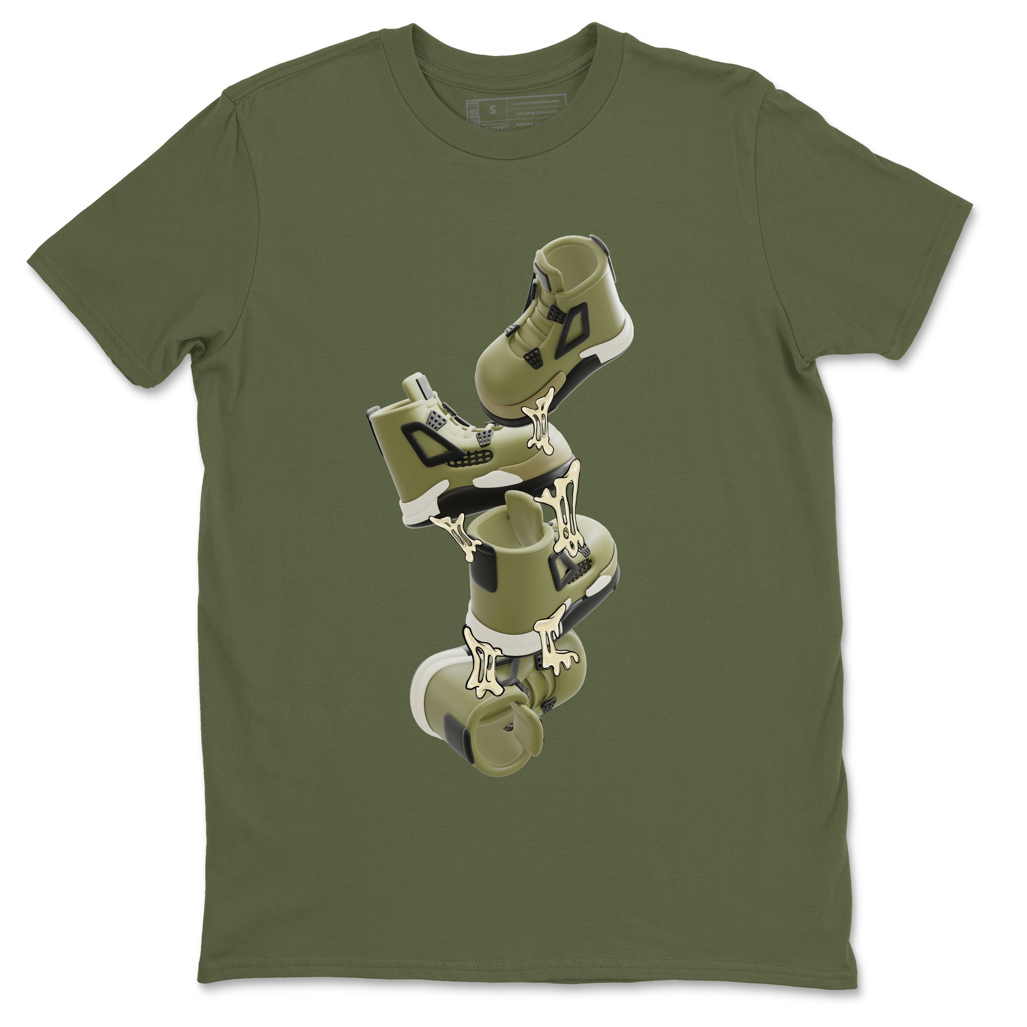 Air Jordan 4 Medium Olive shirt to match jordans streetwear brand Gum Stuck On Shoes sneaker tees AJ4 Medium Olive Drip Gear Zone Unisex Military Green 2 T-Shirt