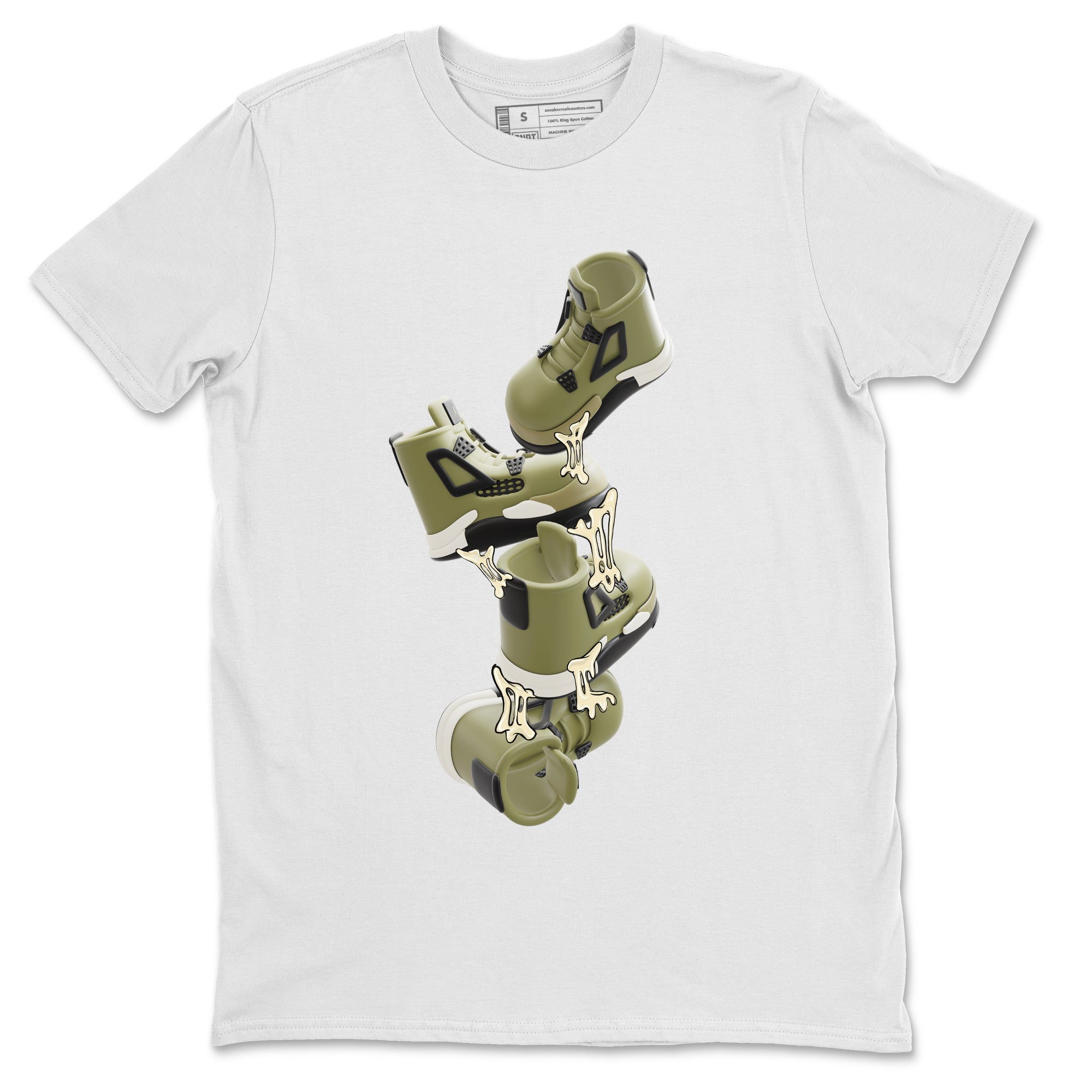 Air Jordan 4 Medium Olive shirt to match jordans streetwear brand Gum Stuck On Shoes sneaker tees AJ4 Medium Olive Drip Gear Zone Unisex White 2 T-Shirt