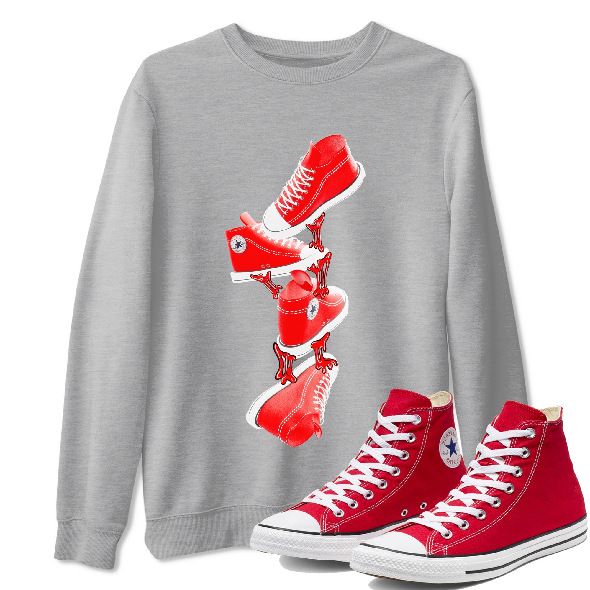 Converse High Top Red shirt to match sneakers Gum Stuck On Shoes sneaker tees Shoes Match Converse High Top Red Drip Gear Zone Sneaker Tee Unisex Heather Grey 1 T-Shirt