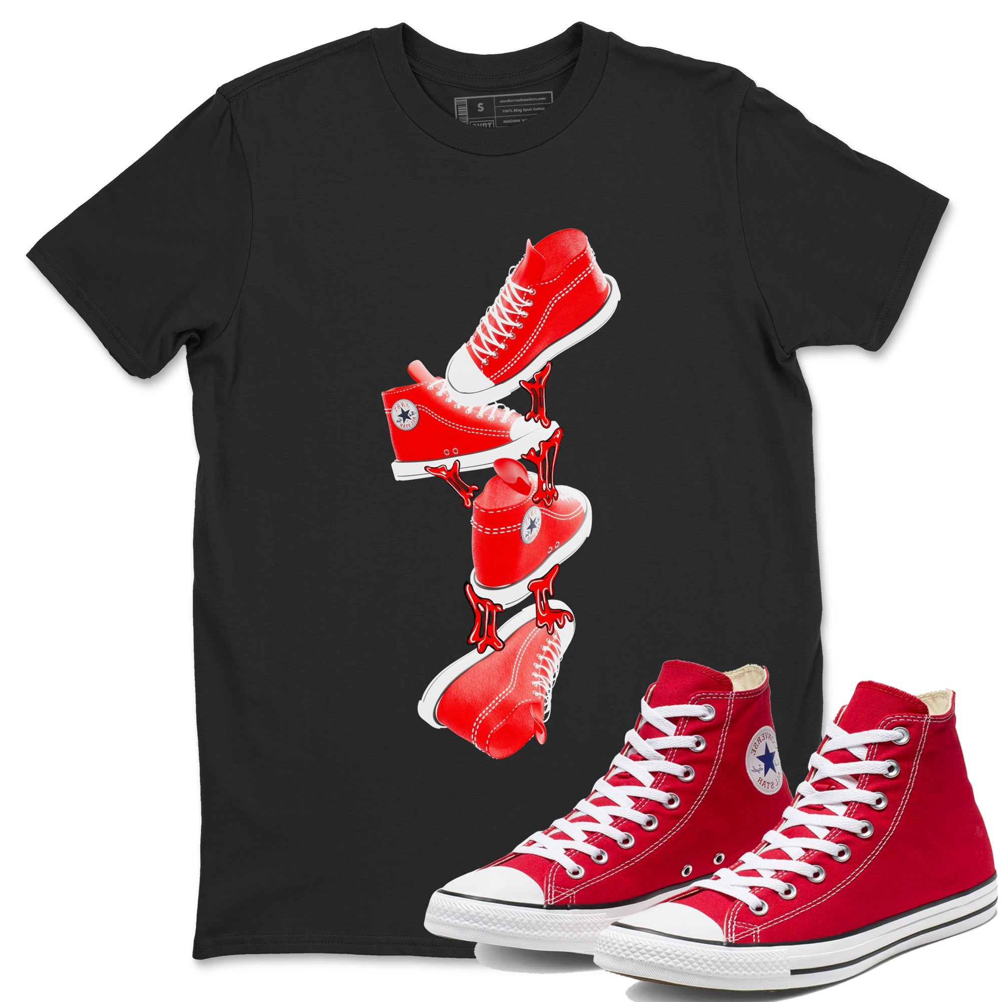 Converse High Top Red shirt to match sneakers Gum Stuck On Shoes sneaker tees Shoes Match Converse High Top Red Drip Gear Zone Sneaker Tee Unisex Black 1 T-Shirt