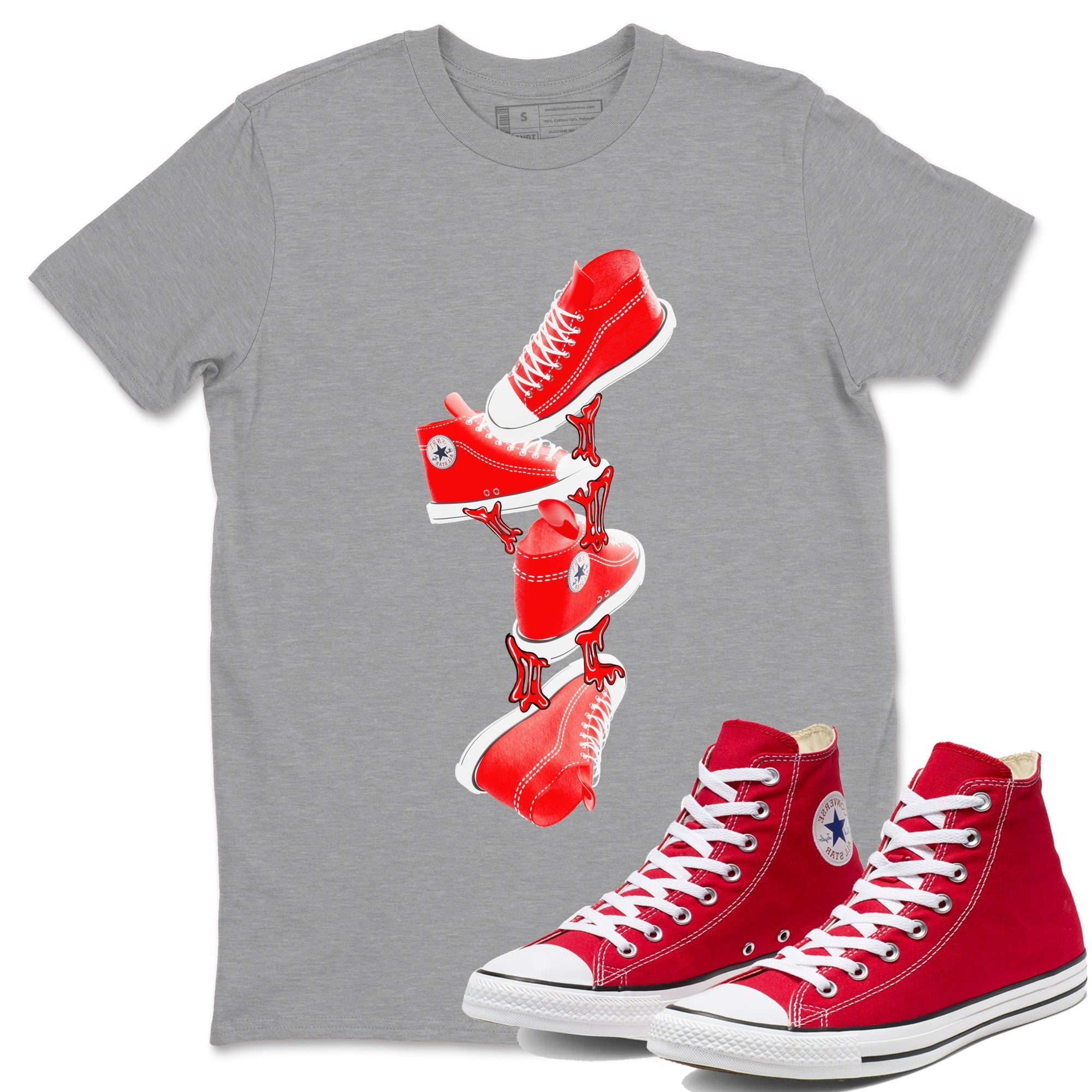 Converse High Top Red shirt to match sneakers Gum Stuck On Shoes sneaker tees Shoes Match Converse High Top Red Drip Gear Zone Sneaker Tee Unisex Heather Grey 1 T-Shirt