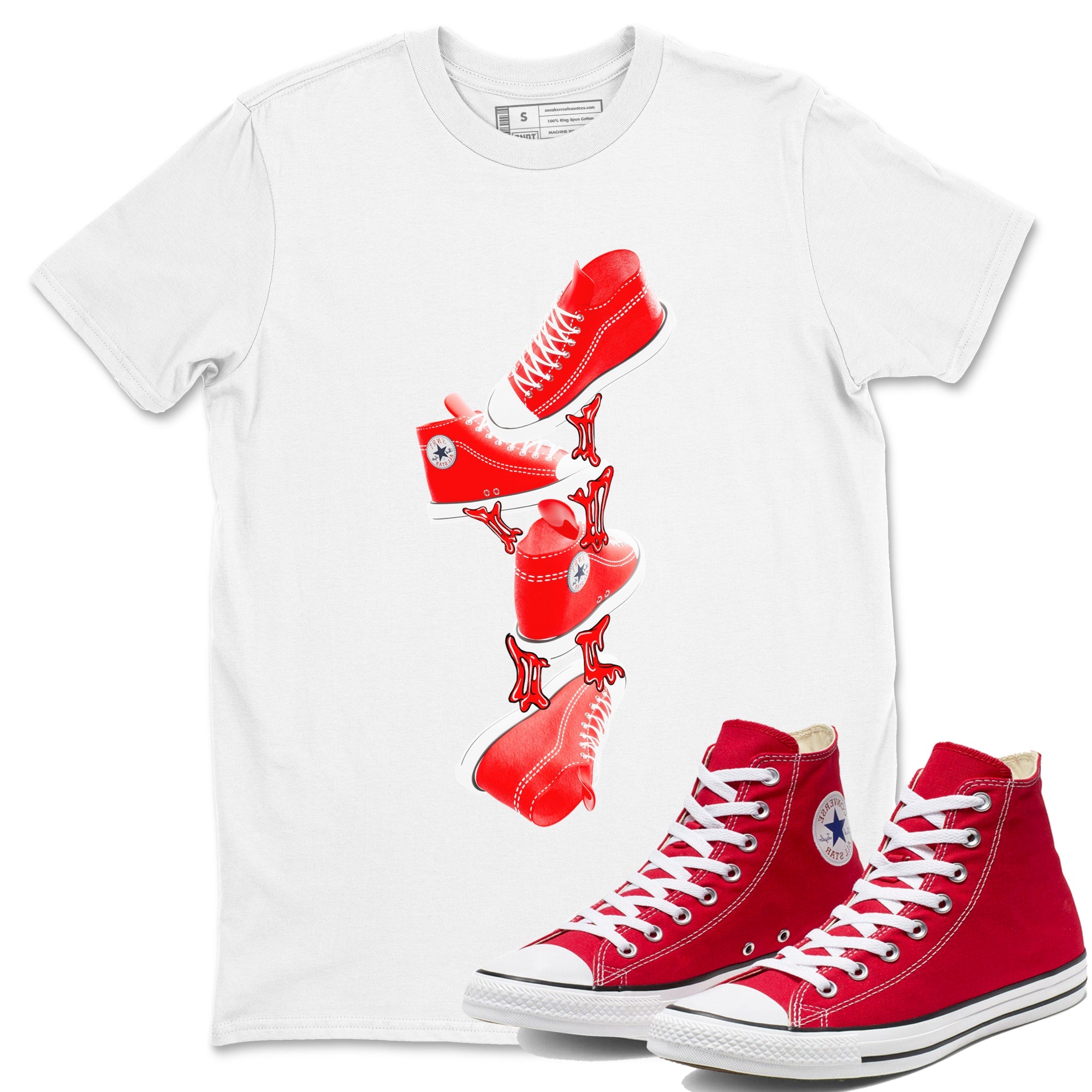 Converse High Top Red shirt to match sneakers Gum Stuck On Shoes sneaker tees Shoes Match Converse High Top Red Drip Gear Zone Sneaker Tee Unisex White 1 T-Shirt