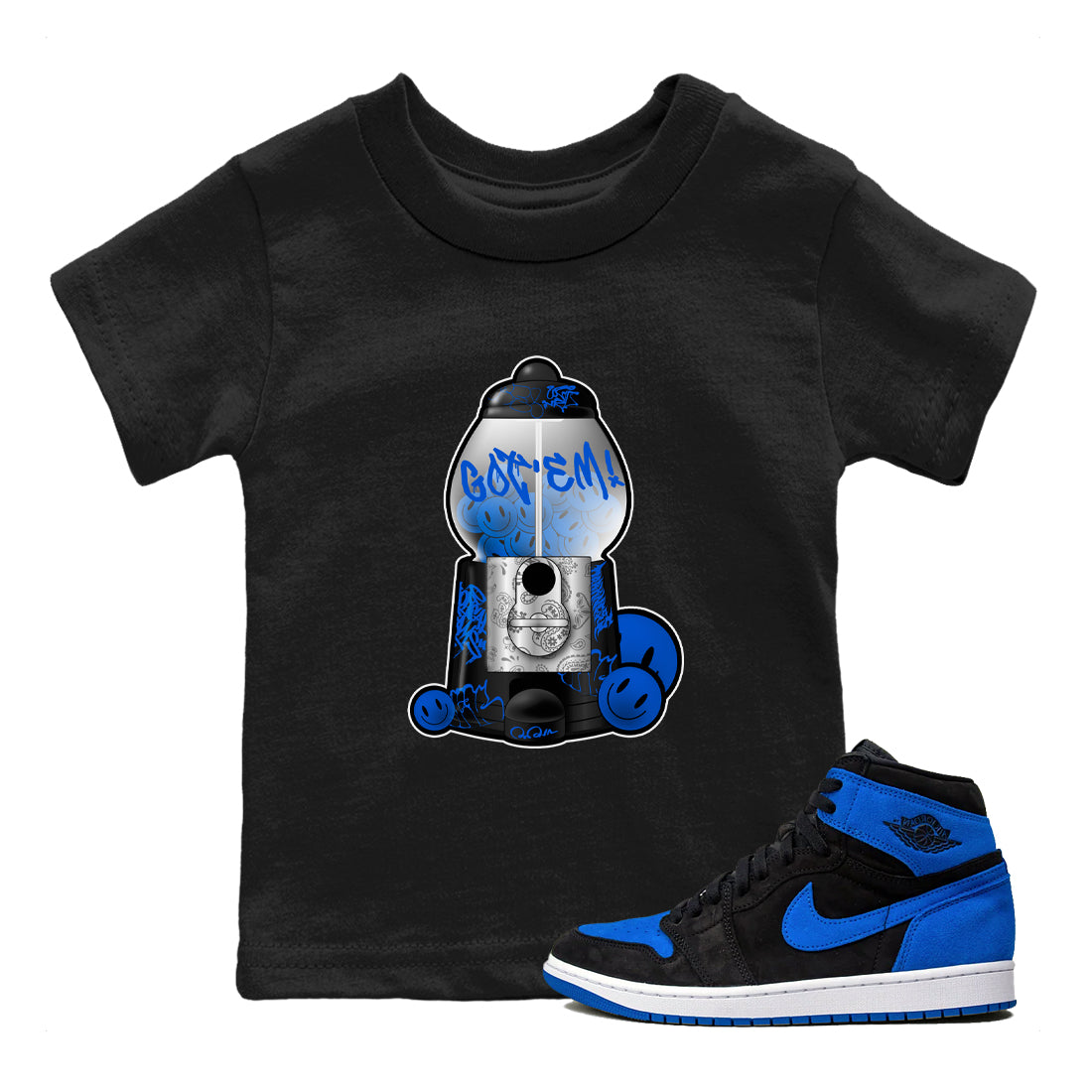 Air Jordan 1 Royal Reimagined shirt to match jordans Gumball Machine sneaker tees Graffiti AJ1 Royal Reimagined Drip Gear Zone Kids Baby Toddler sneaker shirts Black 1 T-Shirt