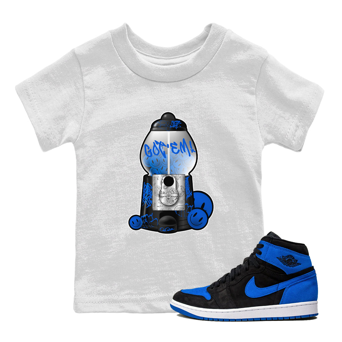 Air Jordan 1 Royal Reimagined shirt to match jordans Gumball Machine sneaker tees Graffiti AJ1 Royal Reimagined Drip Gear Zone Kids Baby Toddler sneaker shirts White 1 T-Shirt