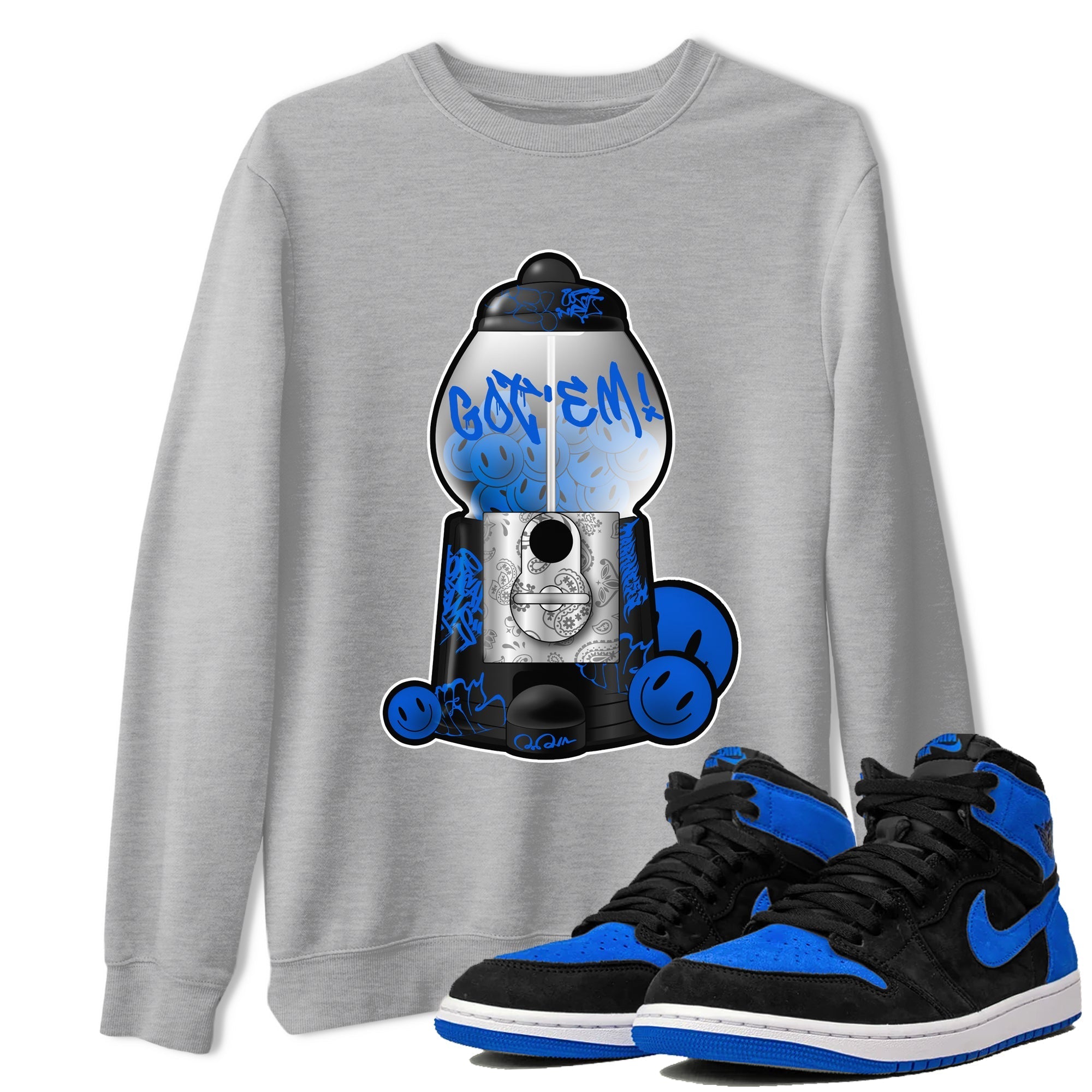 Air Jordan 1 Royal Reimagined shirt to match jordans Gumball Machine sneaker tees Graffiti AJ1 Royal Reimagined Drip Gear Zone Unisex Sneaker Tees and Sneaker Match T-Shirt Heather Grey 1 T-Shirt