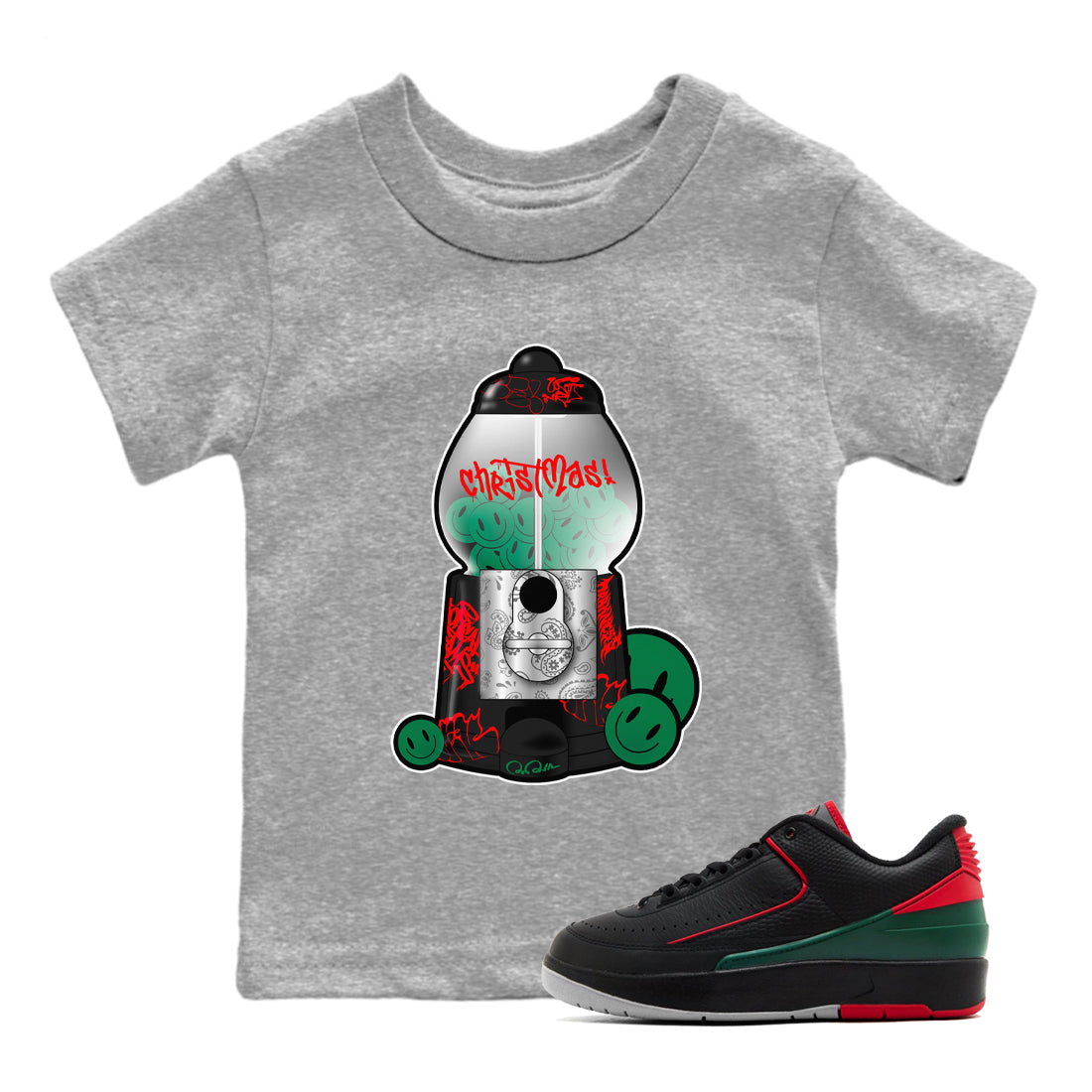 Jordan 2 Low Christmas X-mas Holiday special gift shirt to match jordans Gumball Machine sneaker tees Air Jordan 2 Christmas Drip Gear Zone Baby Toddler Heather Grey 1 T-Shirt