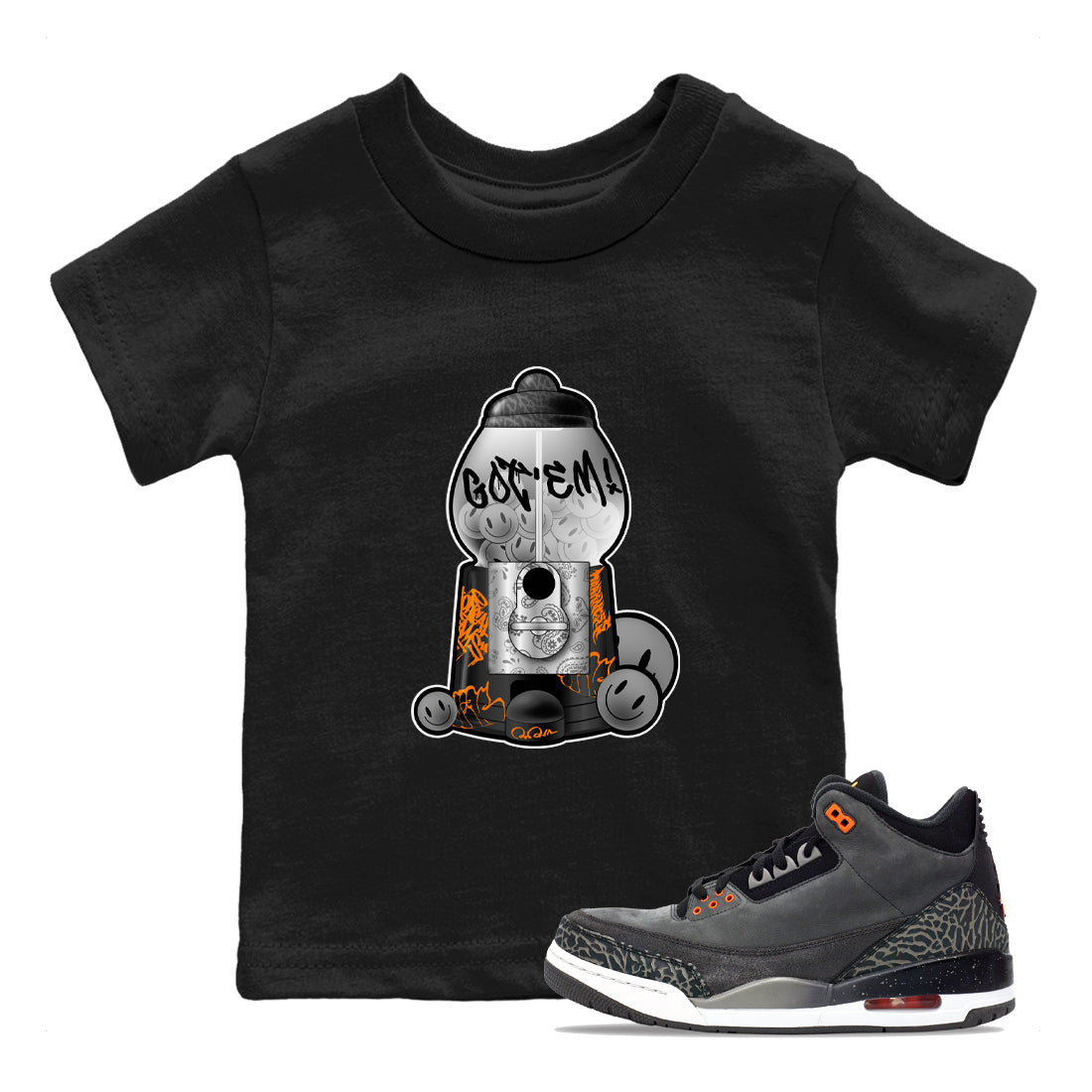 Air Jordan 3 Fear shirt to match jordans Gumball Machine sneaker tees Graffiti AJ3 Fear Drip Gear Zone Baby Toddler Black 1 T-Shirt