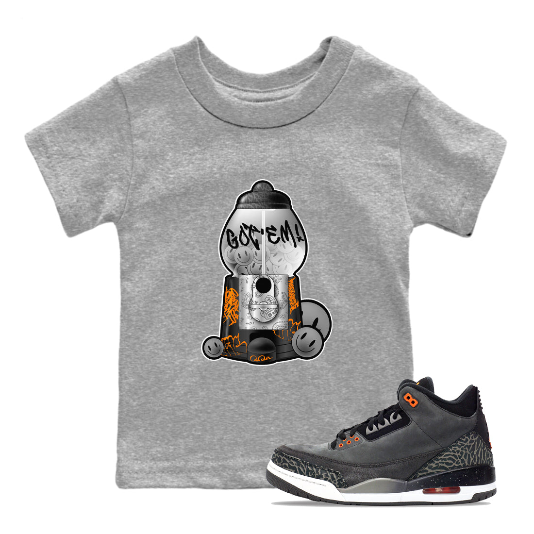 Air Jordan 3 Fear shirt to match jordans Gumball Machine sneaker tees Graffiti AJ3 Fear Drip Gear Zone Baby Toddler Heather Grey 1 T-Shirt
