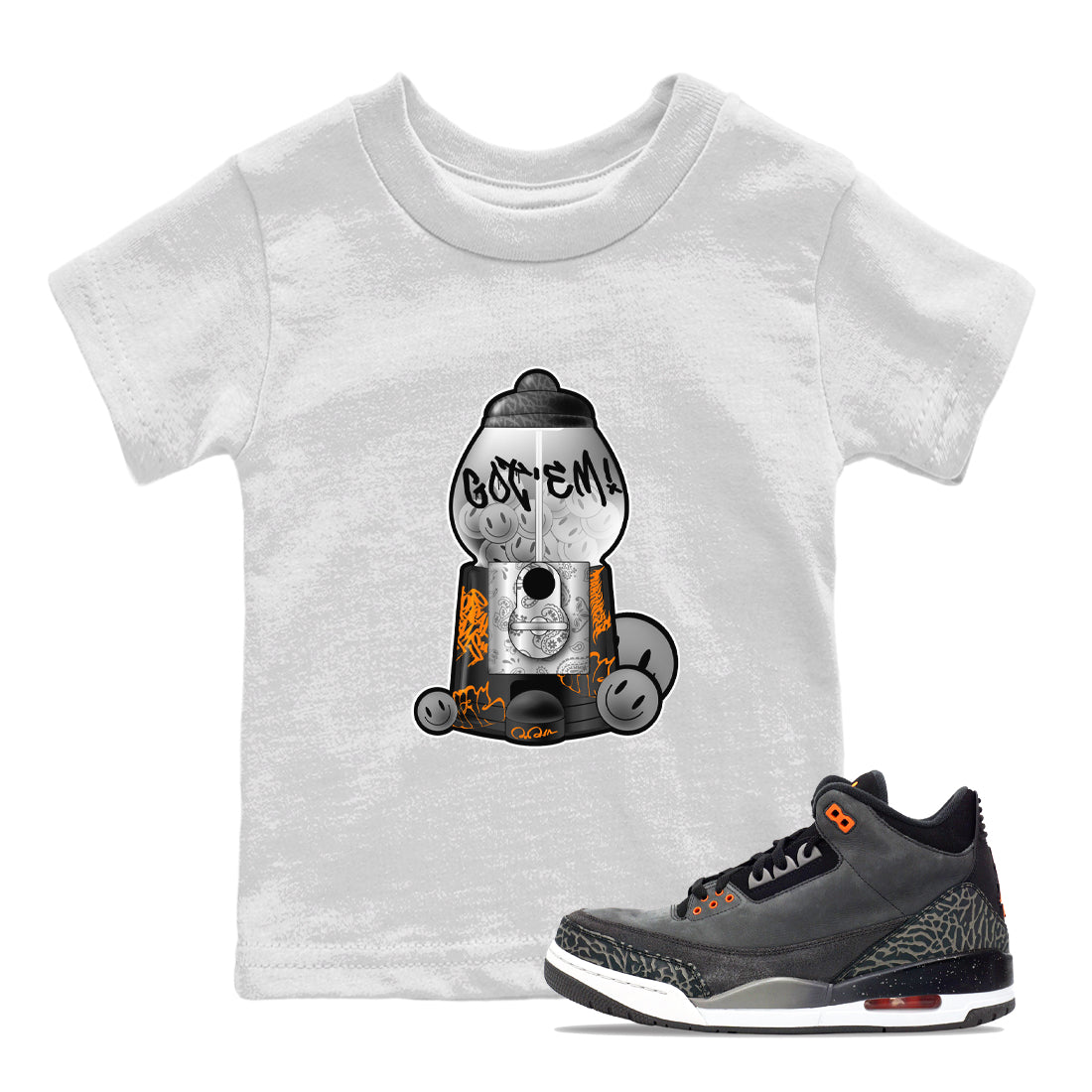 Air Jordan 3 Fear shirt to match jordans Gumball Machine sneaker tees Graffiti AJ3 Fear Drip Gear Zone Baby Toddler White 1 T-Shirt