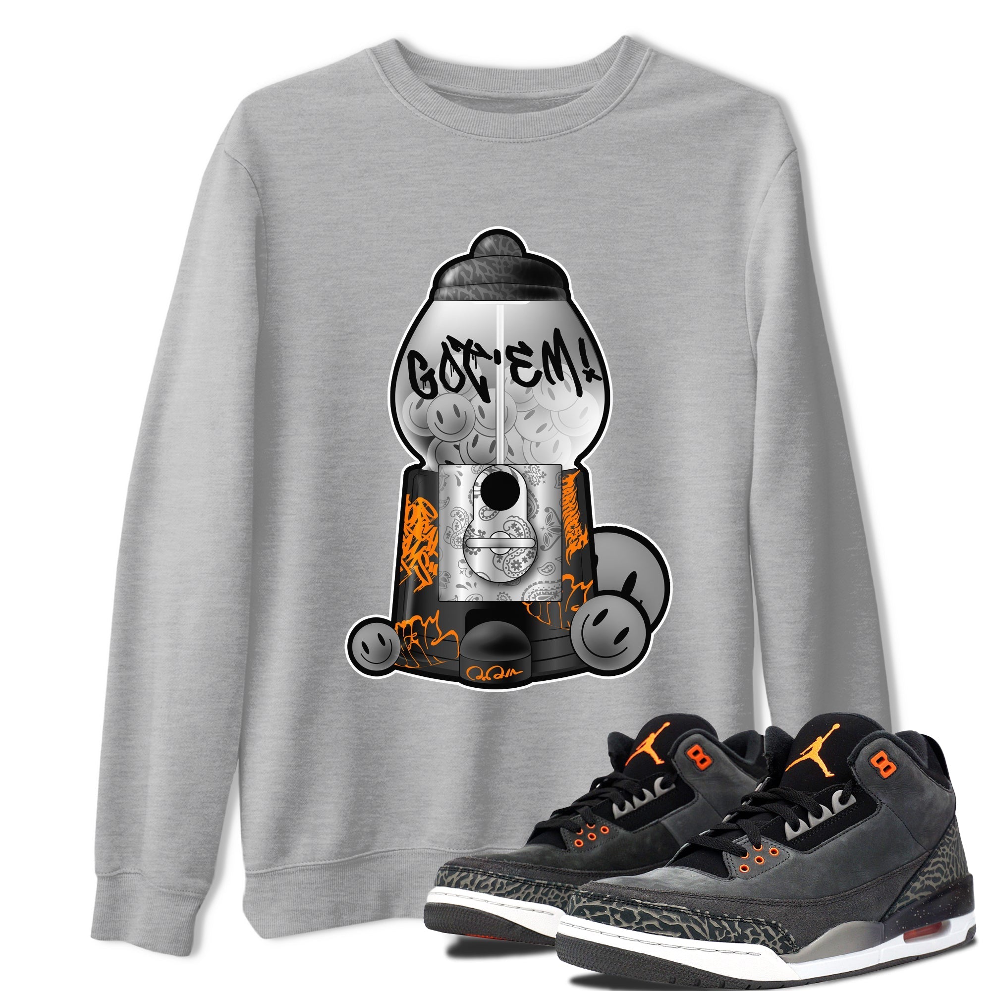 Air Jordan 3 Fear shirt to match jordans Gumball Machine sneaker tees Graffiti AJ3 Fear Drip Gear Zone Unisex Heather Grey 1 T-Shirt