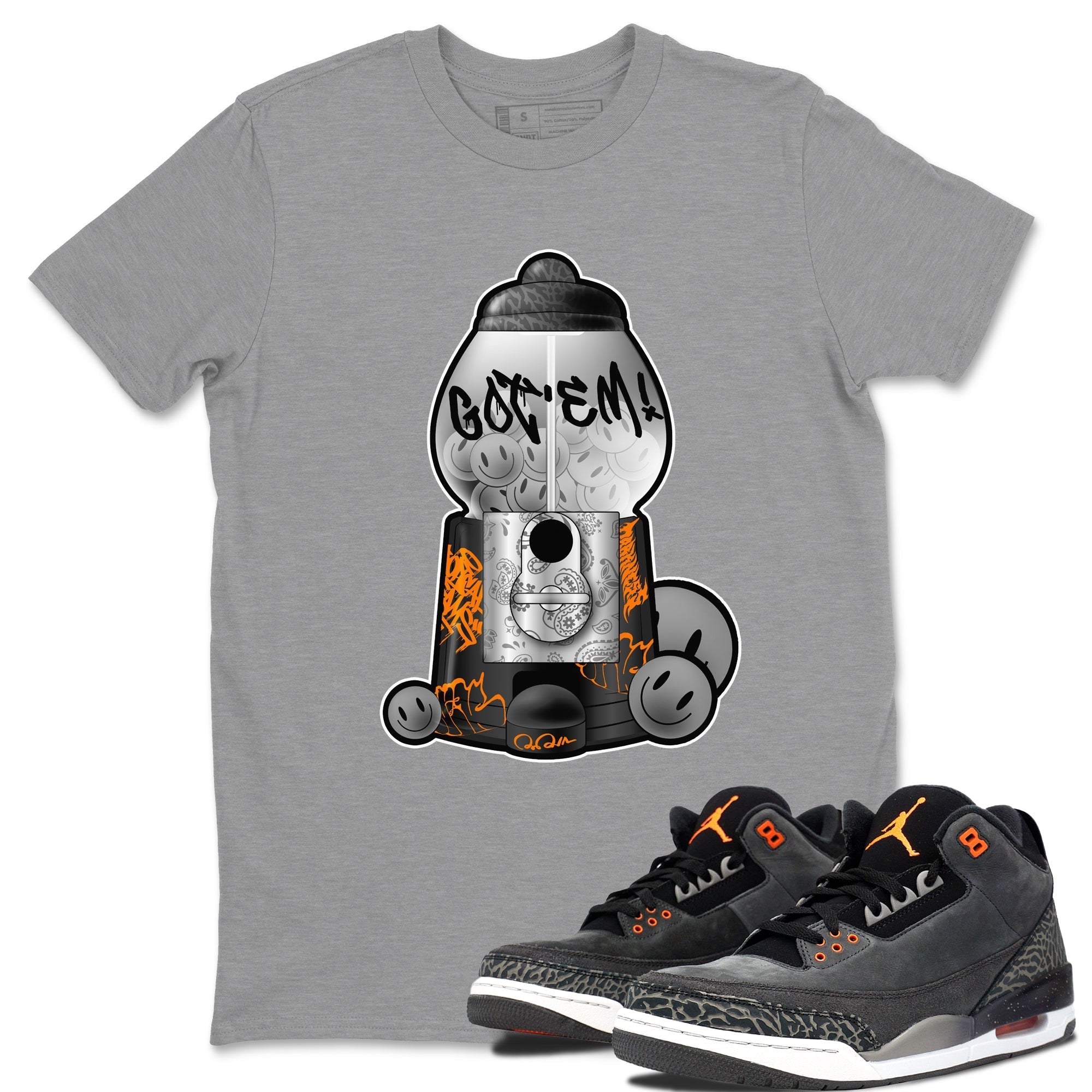 Air Jordan 3 Fear shirt to match jordans Gumball Machine sneaker tees Graffiti AJ3 Fear Drip Gear Zone Unisex Heather Grey 1 T-Shirt