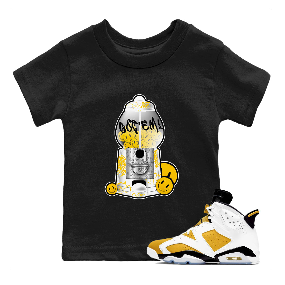 Air Jordan 6 Yellow Ochre shirt to match jordans Gumball Machine sneaker tees streetwear brand AJ6 Yellow Ochre Drip Gear Zone Brand Baby Toddler Black 1 T-Shirt