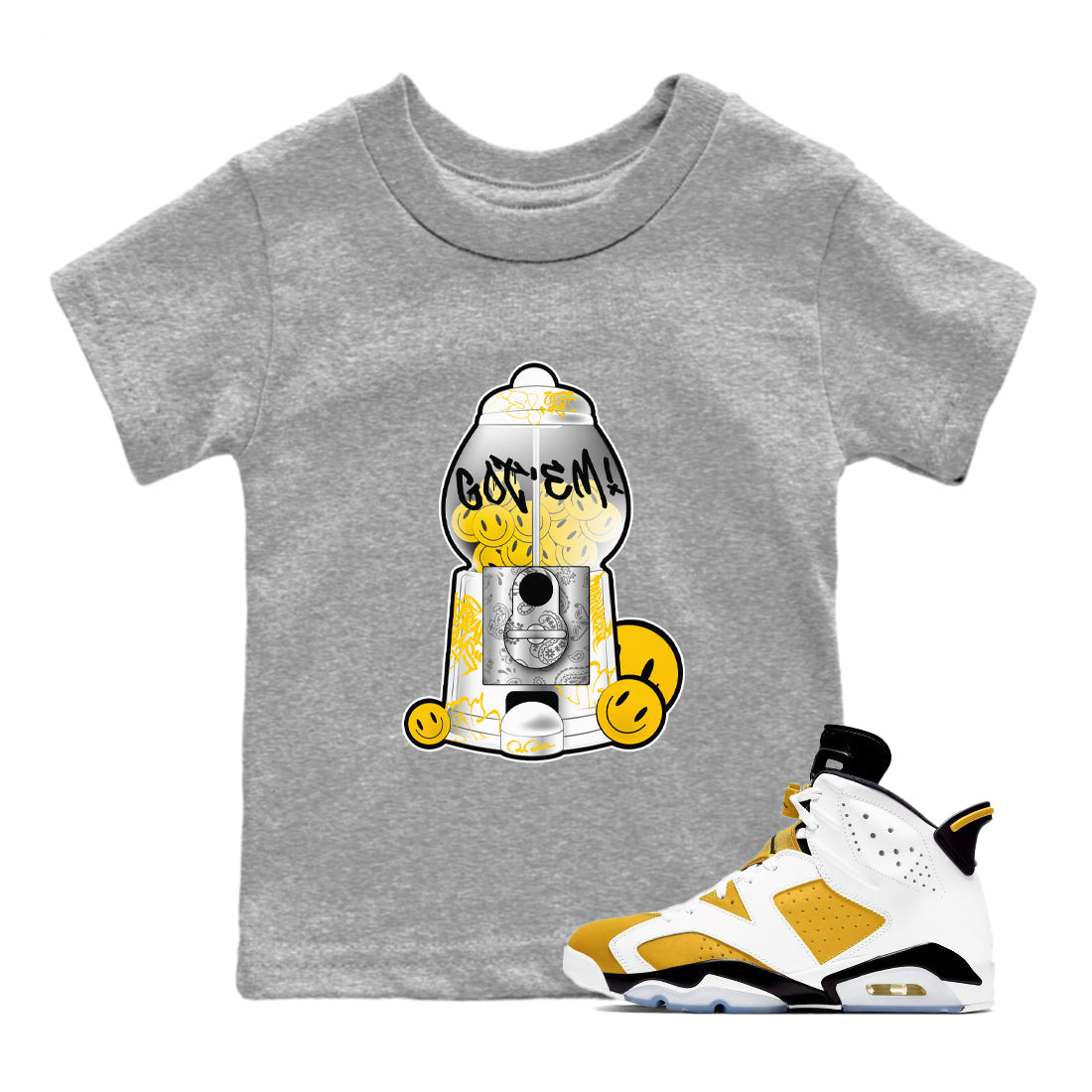 Air Jordan 6 Yellow Ochre shirt to match jordans Gumball Machine sneaker tees streetwear brand AJ6 Yellow Ochre Drip Gear Zone Brand Baby Toddler Heather Grey 1 T-Shirt