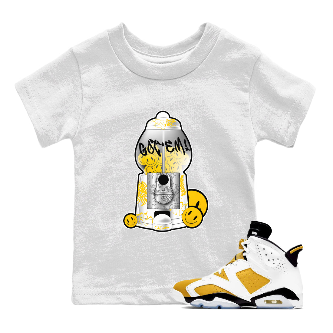 Air Jordan 6 Yellow Ochre shirt to match jordans Gumball Machine sneaker tees streetwear brand AJ6 Yellow Ochre Drip Gear Zone Brand Baby Toddler White 1 T-Shirt