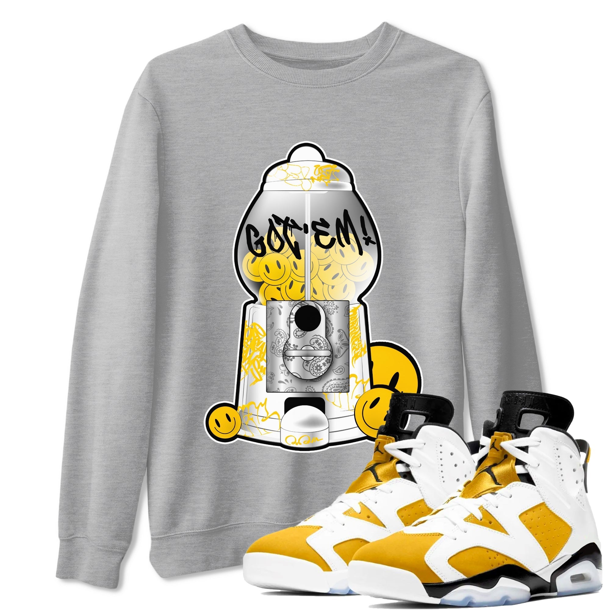Air Jordan 6 Yellow Ochre shirt to match jordans Gumball Machine sneaker tees streetwear brand AJ6 Yellow Ochre Drip Gear Zone Brand Unisex Heather Grey 1 T-Shirt