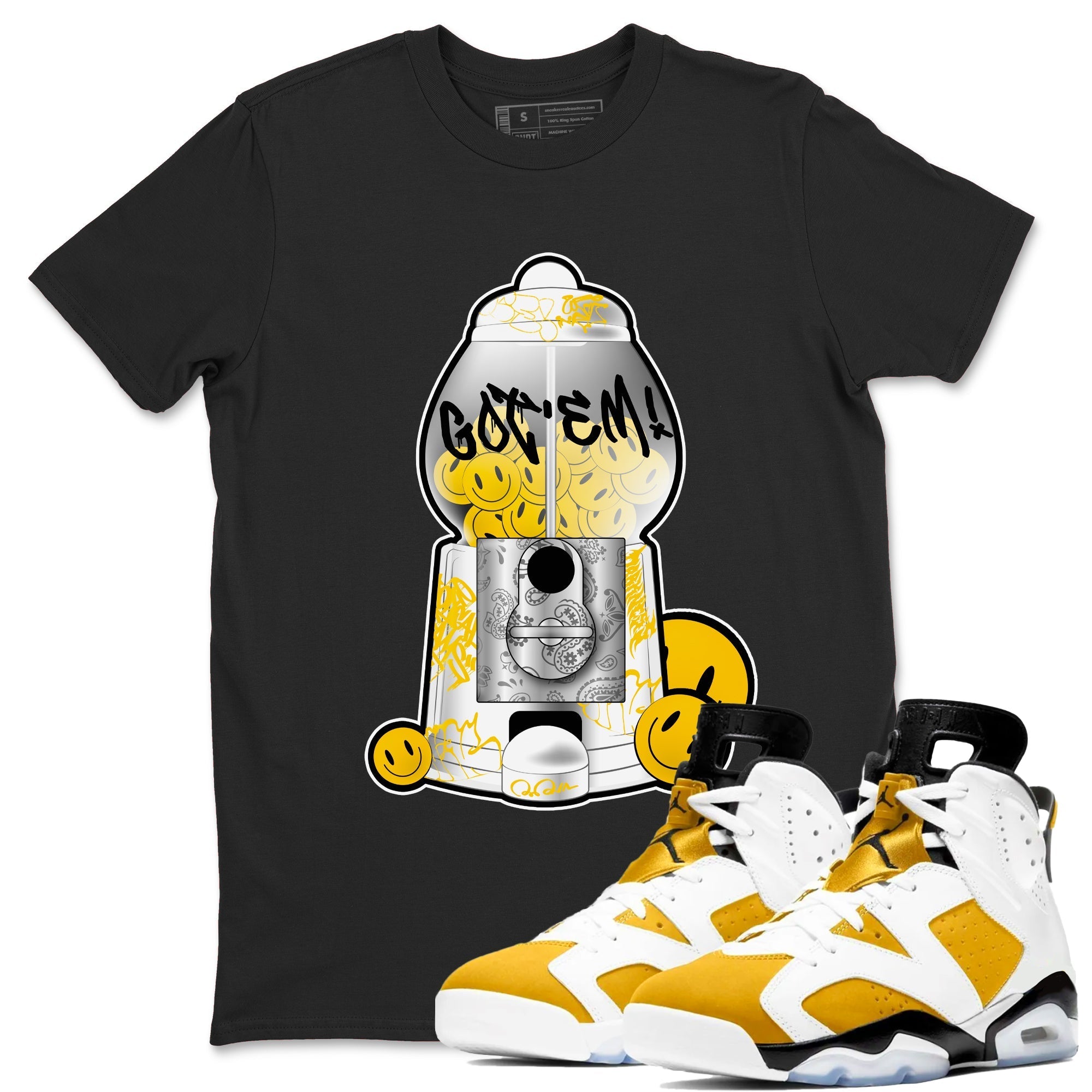 Air Jordan 6 Yellow Ochre shirt to match jordans Gumball Machine sneaker tees streetwear brand AJ6 Yellow Ochre Drip Gear Zone Brand Unisex Black 1 T-Shirt