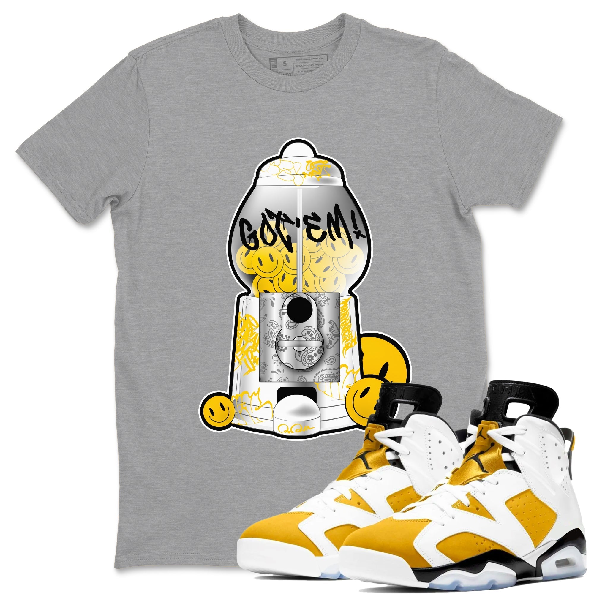 Air Jordan 6 Yellow Ochre shirt to match jordans Gumball Machine sneaker tees streetwear brand AJ6 Yellow Ochre Drip Gear Zone Brand Unisex Heather Grey 1 T-Shirt