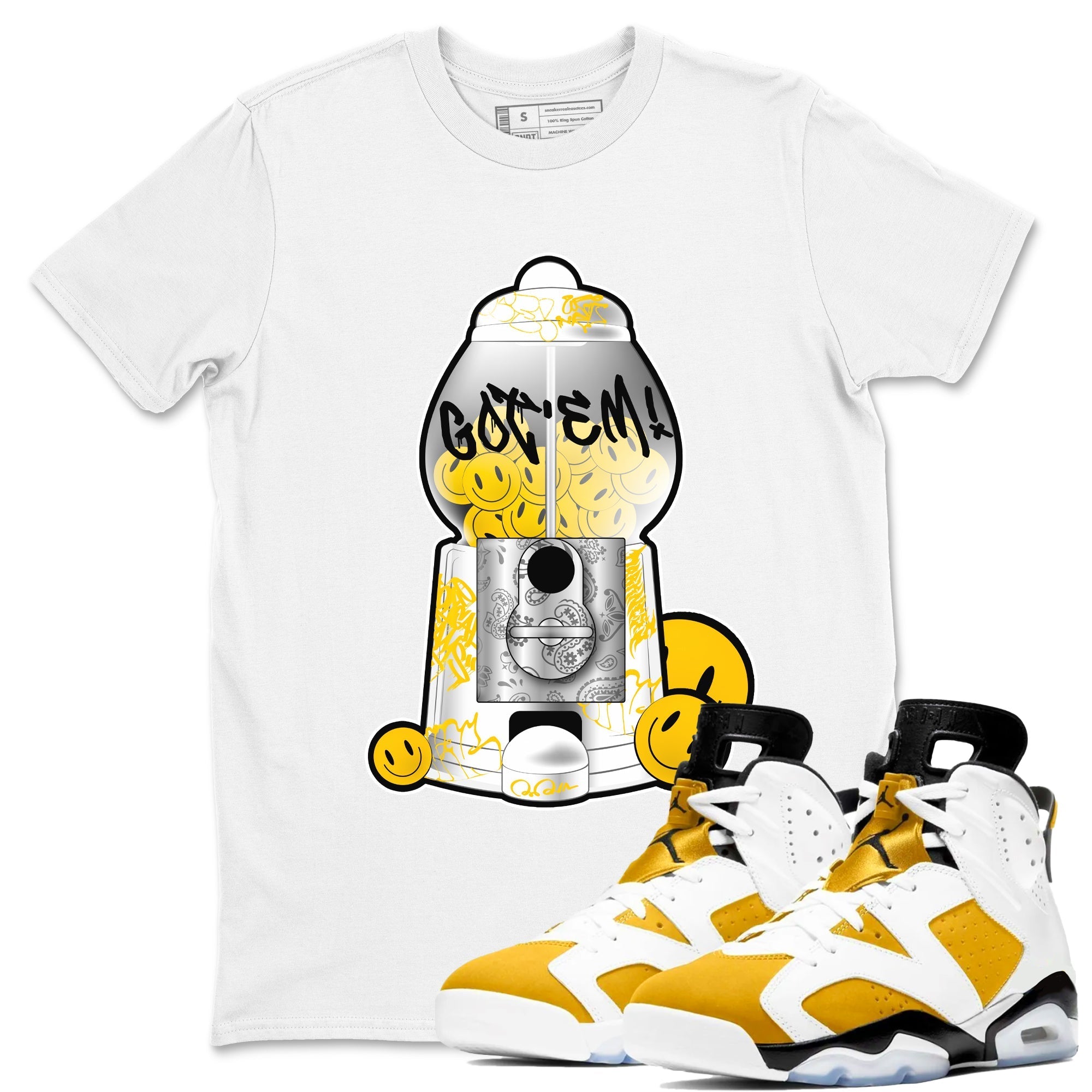 Air Jordan 6 Yellow Ochre shirt to match jordans Gumball Machine sneaker tees streetwear brand AJ6 Yellow Ochre Drip Gear Zone Brand Unisex White 1 T-Shirt