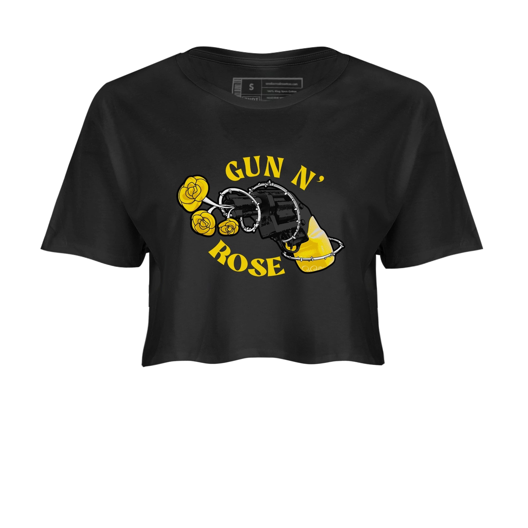 1s Yellow Ochre shirt to match jordans Gun N Rose sneaker tees streetwear brand Air Jordan 1 Yellow Ochre Drip Gear Zone Brand Black 2 crop length shirt