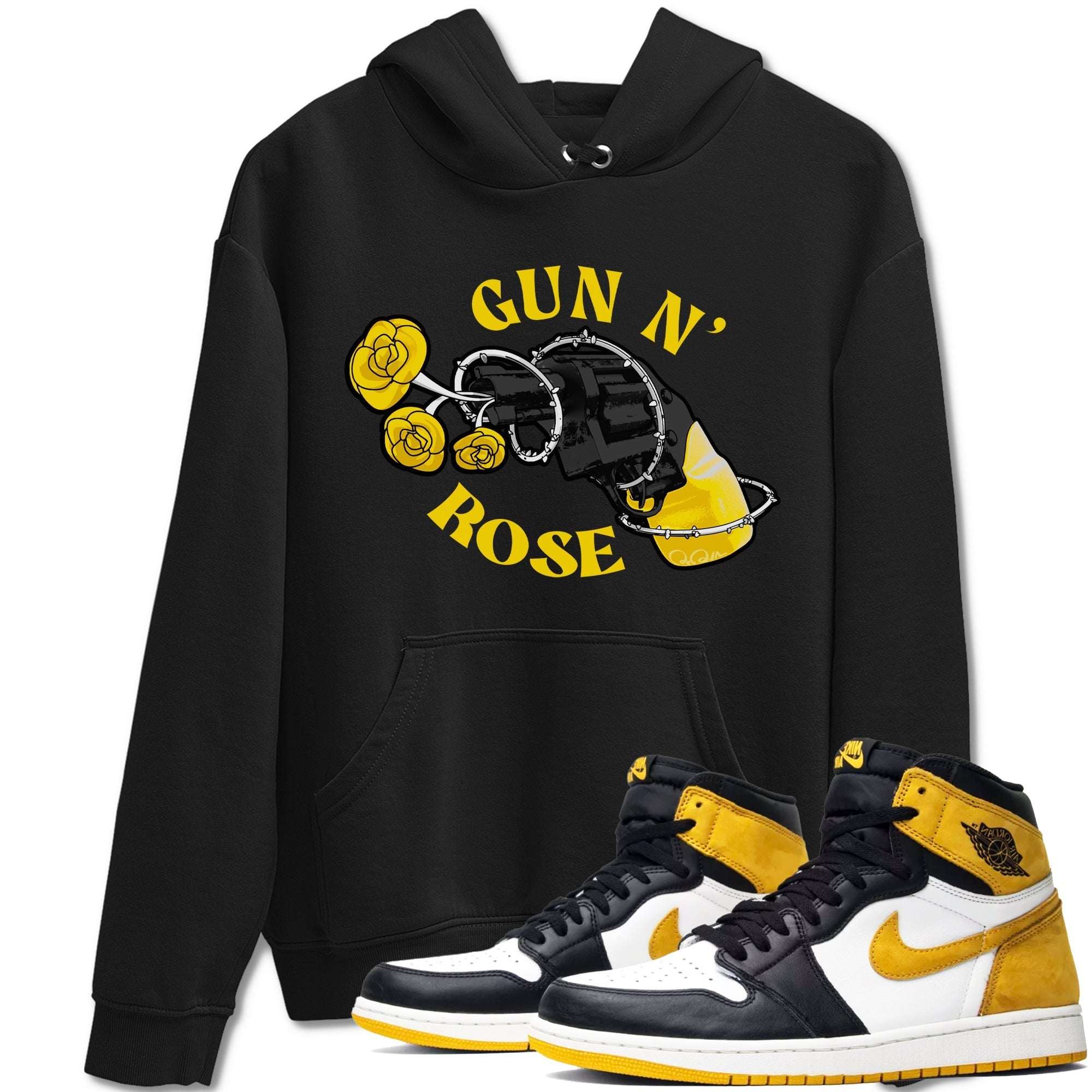 1s Yellow Ochre shirt to match jordans Gun N Rose sneaker tees streetwear brand Air Jordan 1 Yellow Ochre Drip Gear Zone Brand unisex cotton Black 1 crew neck shirt