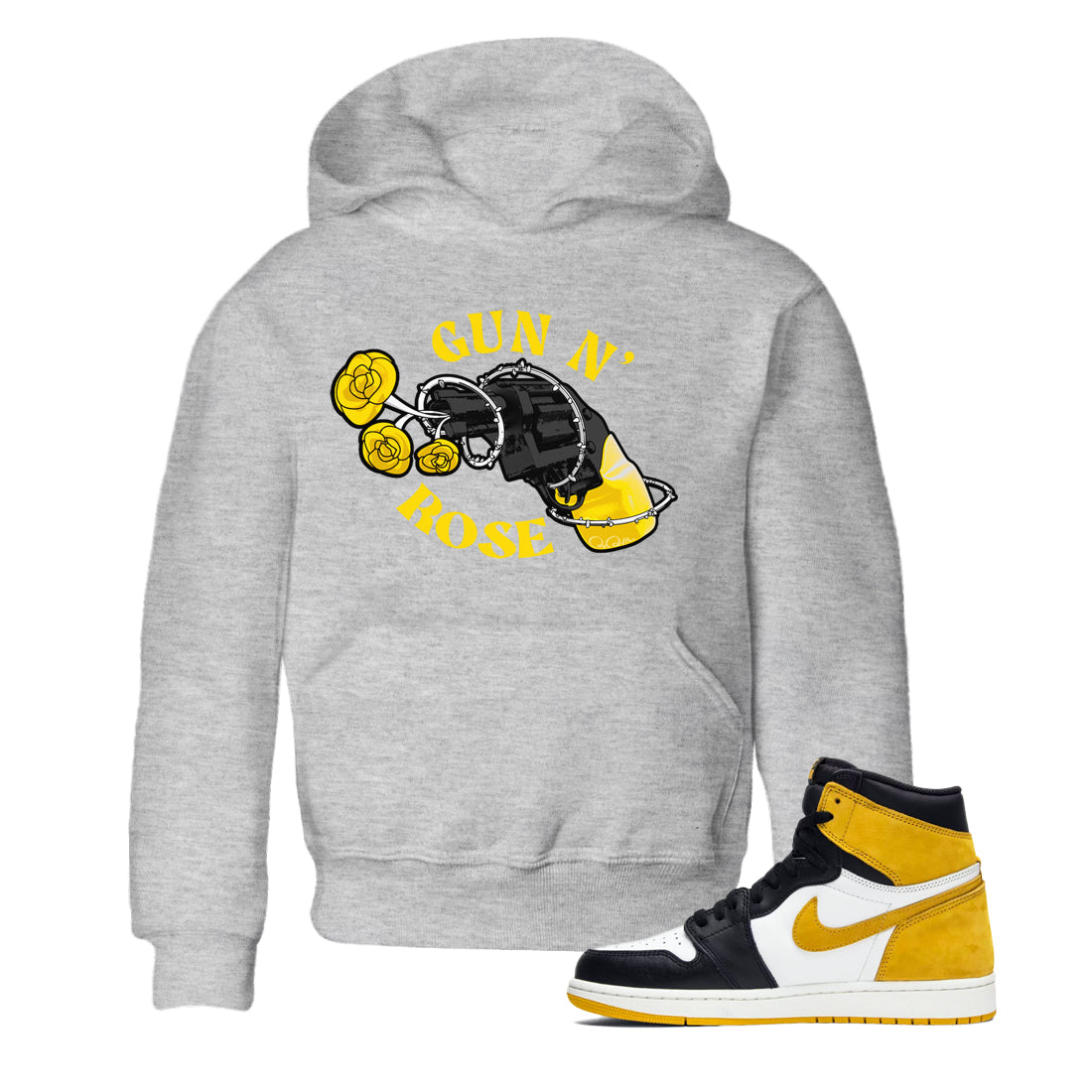 1s Yellow Ochre shirt to match jordans Gun N Rose sneaker tees streetwear brand Air Jordan 1 Yellow Ochre Drip Gear Zone Brand baby toddler Heather Grey 1 cotton Shirt