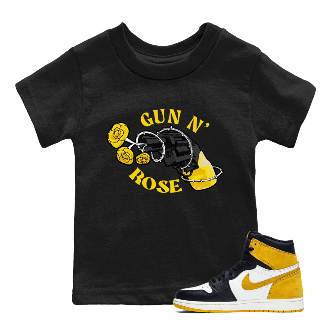 1s Yellow Ochre shirt to match jordans Gun N Rose sneaker tees streetwear brand Air Jordan 1 Yellow Ochre Drip Gear Zone Brand baby toddler Black 1 cotton Shirt