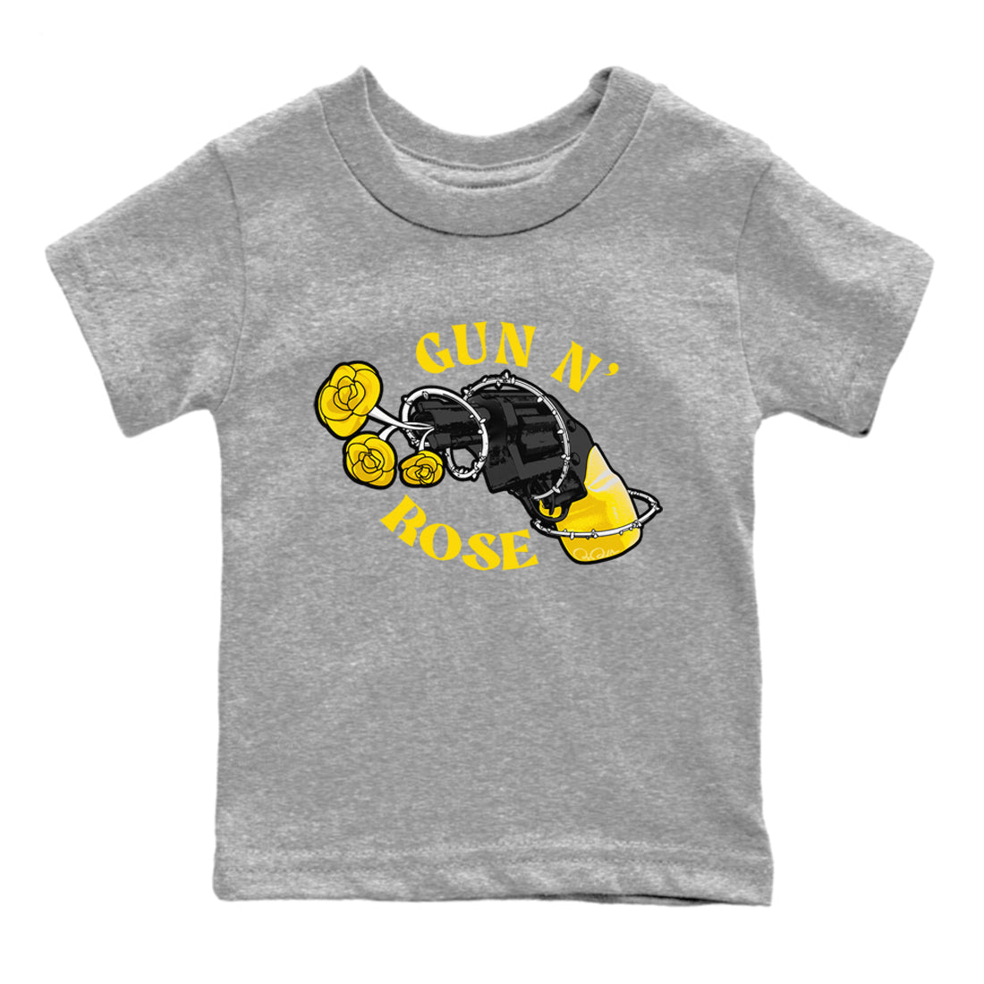 1s Yellow Ochre shirt to match jordans Gun N Rose sneaker tees streetwear brand Air Jordan 1 Yellow Ochre Drip Gear Zone Brand baby toddler Heather Grey 2 cotton Shirt