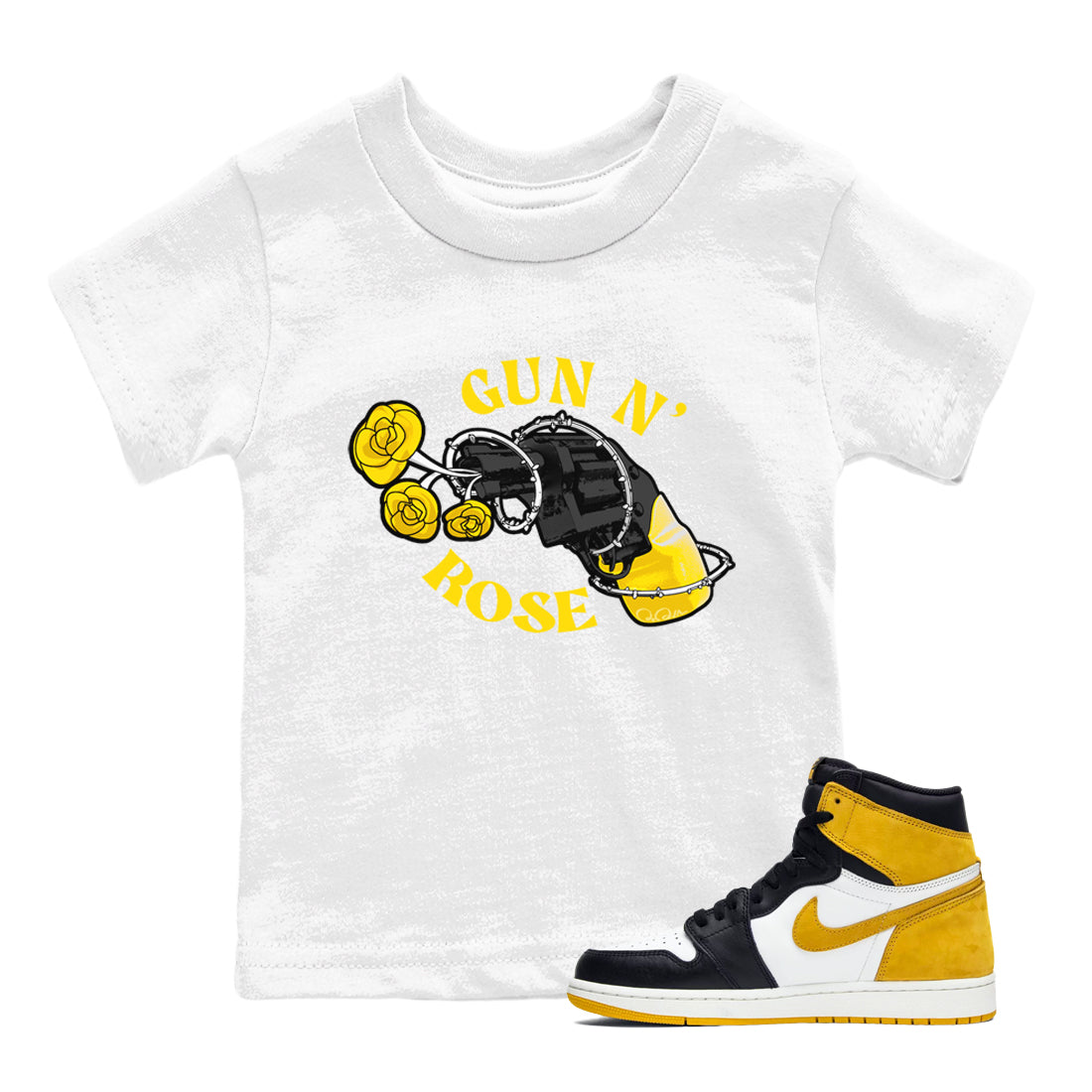 1s Yellow Ochre shirt to match jordans Gun N Rose sneaker tees streetwear brand Air Jordan 1 Yellow Ochre Drip Gear Zone Brand baby toddler White 1 cotton Shirt